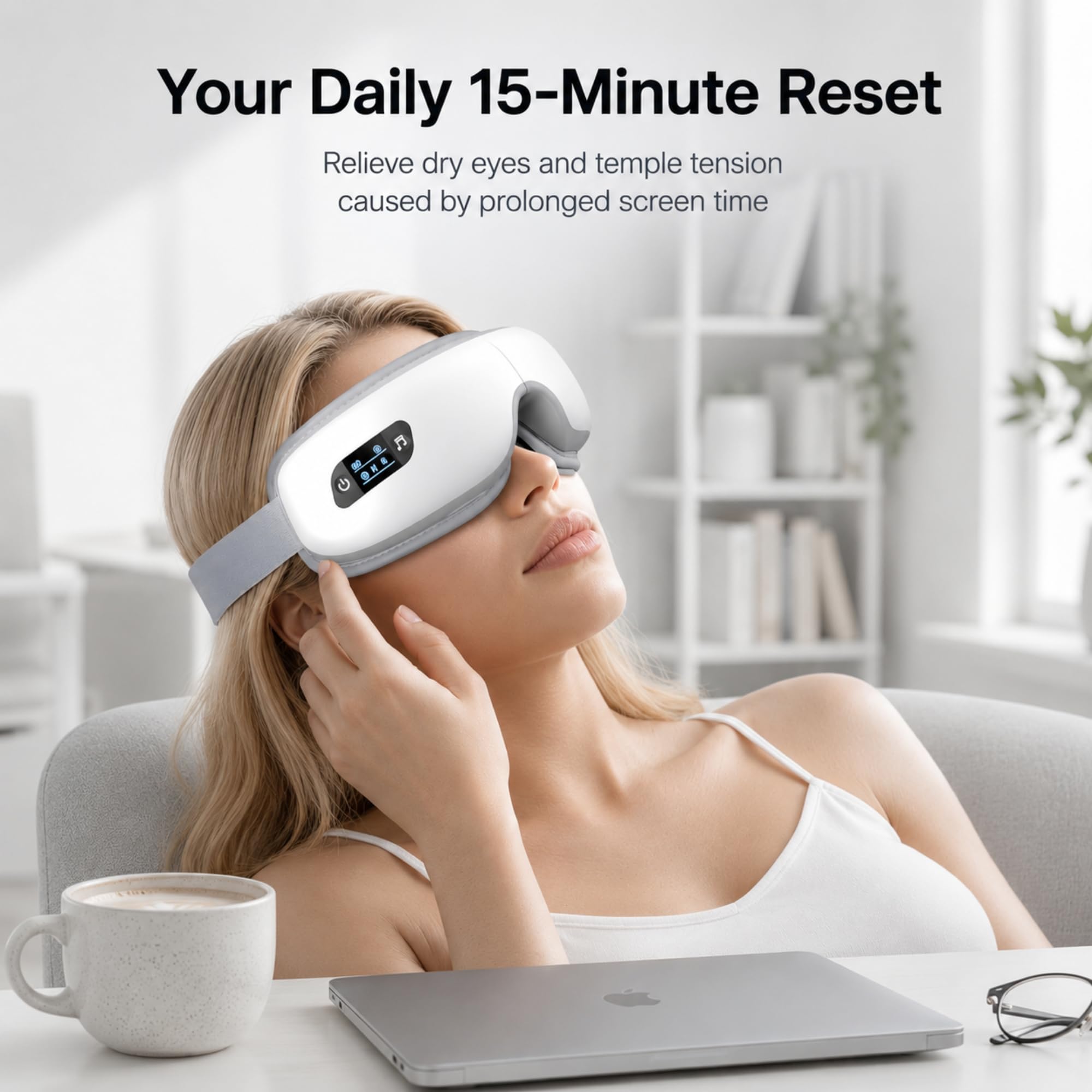 Augenmassagegerät mit Wärme und Bluetooth Musik, Beheizte Augenmaske für Migräne & Augenbelastung, Wiederaufladbares Augenpflegegerät für trockene Augen, Kopfschmerzlinderung & besseren Schlaf