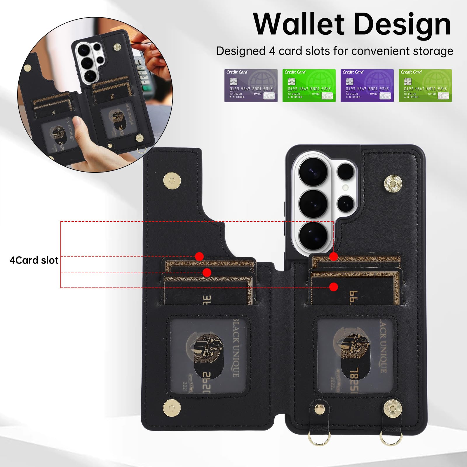 Custodia a portafoglio per Samsung Galaxy S26 Ultra con scomparti per carte di credito e cinturino, blocco RFID, custodia a portafoglio magnetica, custodia protettiva a tracolla con