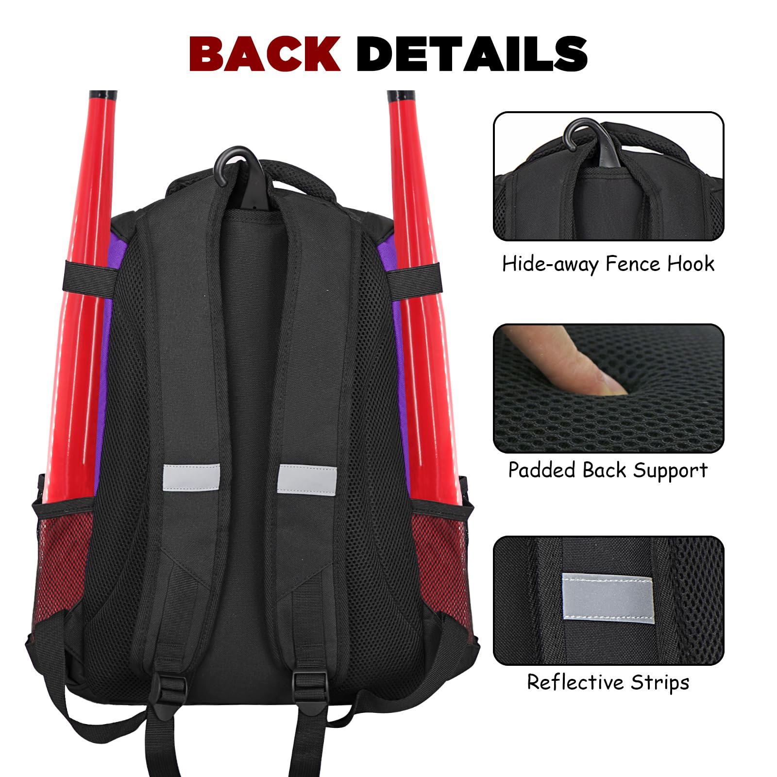 Goloni Mochila de béisbol, bolsa de béisbol para adultos, bolsa de bate de sóftbol con compartimento para zapatos, compartimento principal grande para casco y accesorios, gancho de valla