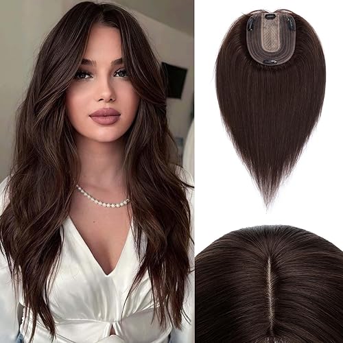 Rich Choices Toppers para el cabello para mujer, 100% cabello humano real, sin flequillo, base de seda, clip en la parte superior, piezas para el