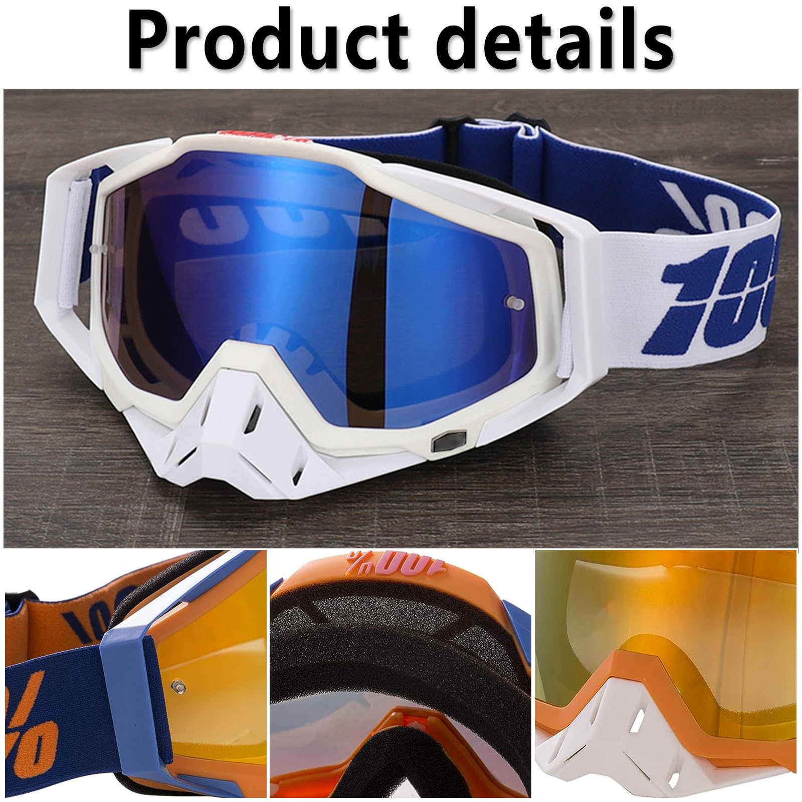 Occhiali da motocross, antivento, antipolvere, da motocross, da sci, da dirt bike (bianco 2)