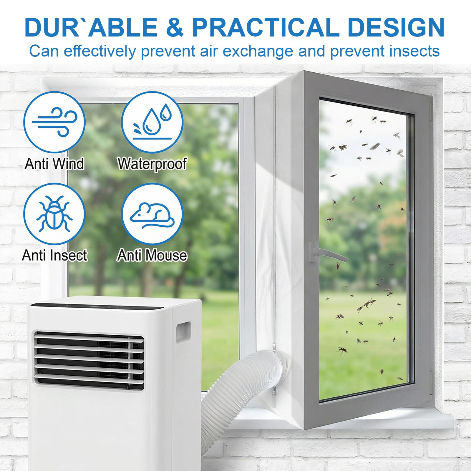 Guarnizione Finestra Condizionatore, 400cm Guarnizione Universale per Condizionatore Portatile Kit Finestra con Doppia Zip, Window Seal per Asciugatrice (Facile da Installare)