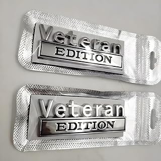 Pair Set Veteran Edition Emblem 3D Letters Badge Decal Replacement for Vehicle, Truck, SUV, Door Decoration (Silver Black)