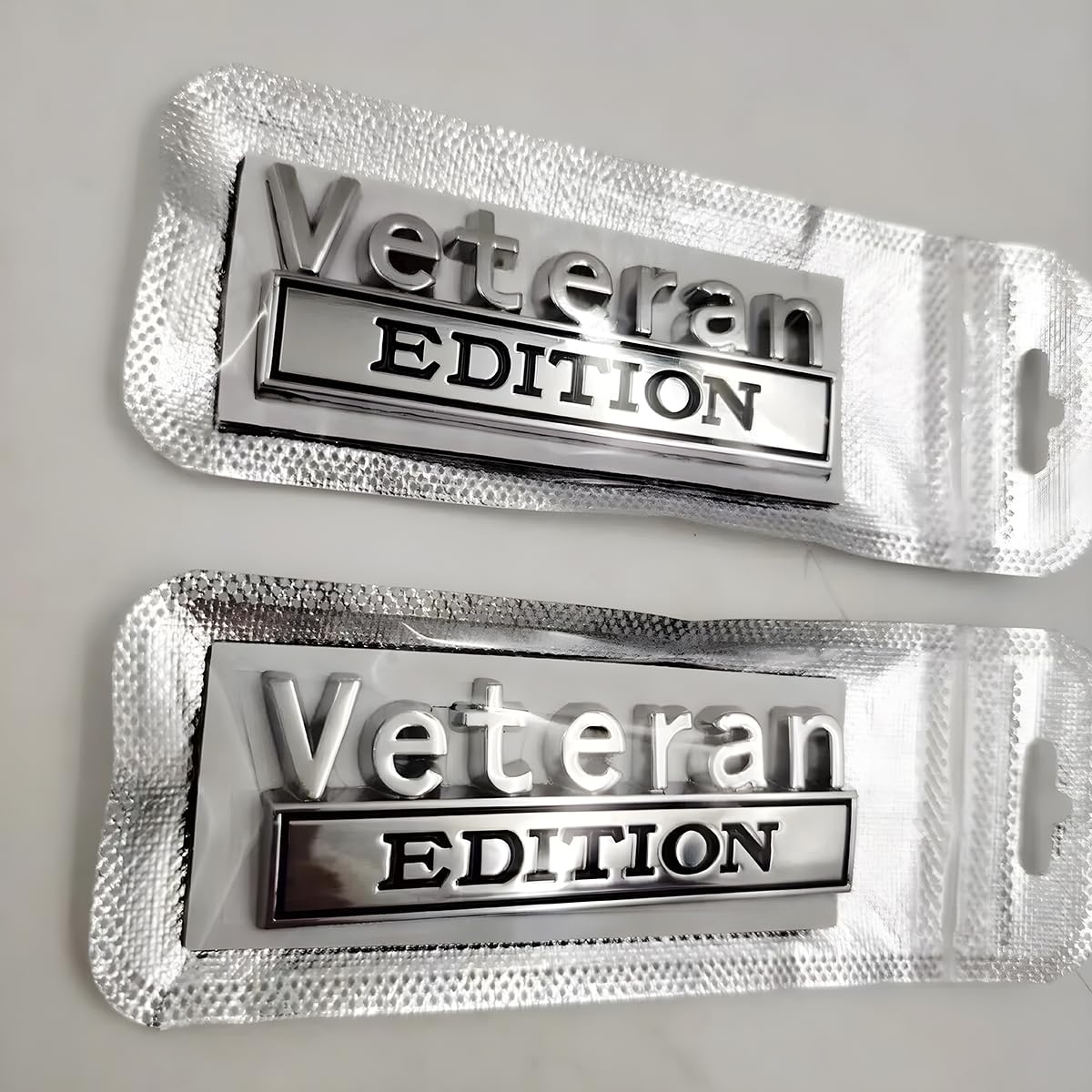 Pair Set Veteran Edition Emblem 3D Letters Badge Decal Replacement for Vehicle, Truck, SUV, Door Decoration (Silver Black)