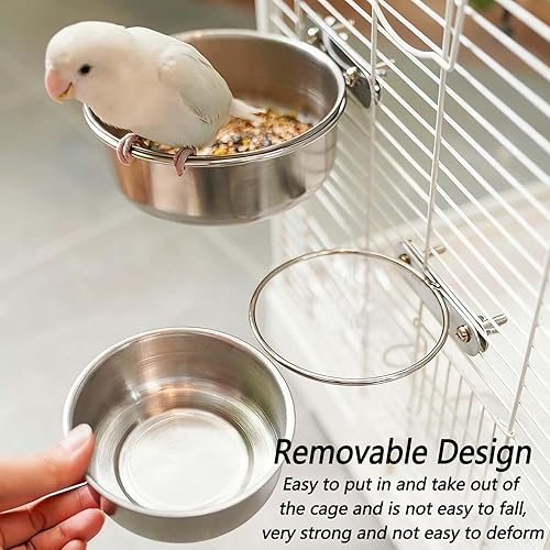 3 Pcs Stainless Steel Bird Food Water Bowls, Parrot Feeding Dish Cups with Clamp Holder Bird Ball Toys for Chinchilla, Cockatiel, Conure, Budgies, Parakeet, Lovebirds, Small Animals (Small)(Small+Medium)