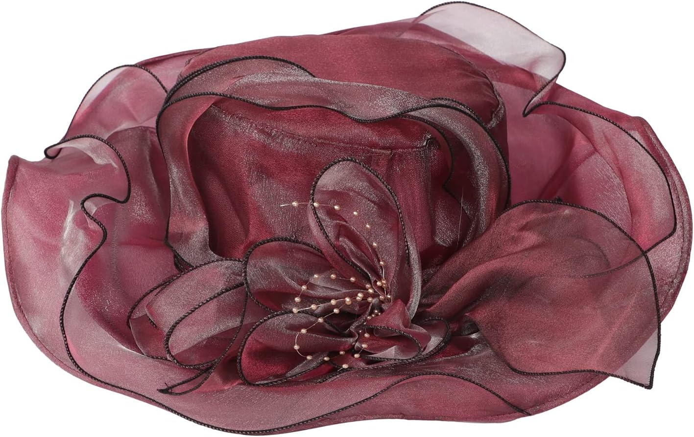 Women Organza Church Hat Elegant Summer Wide Brim Wedding Cap Travel Mesh Hat Vintage Flower Tea Party Fascinator Hat