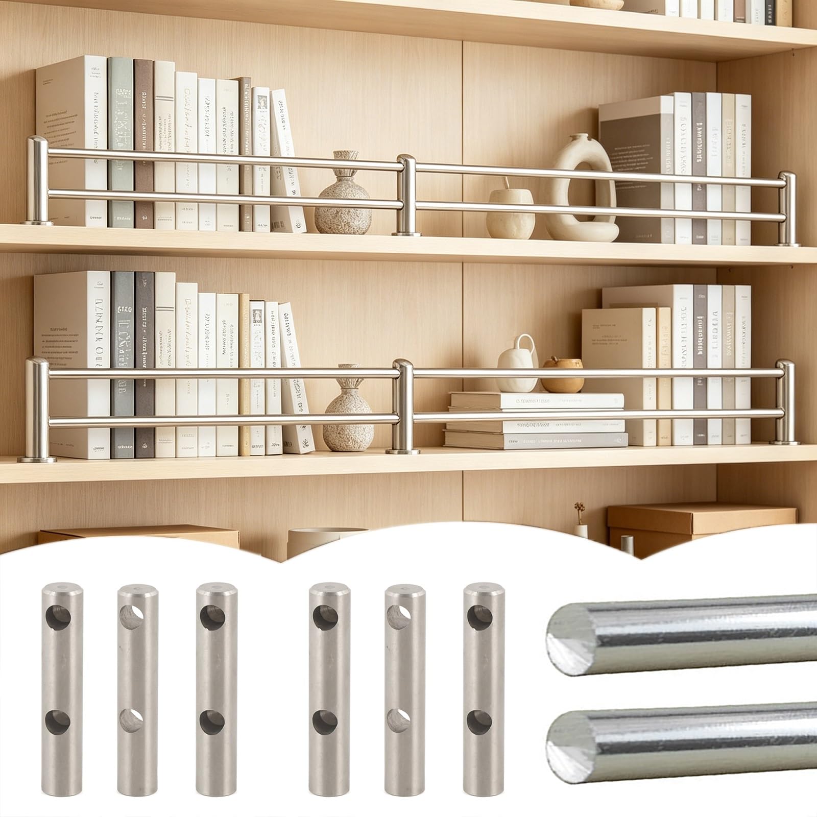 ERRULAN Metal Shelf Anti-tipping Guardrail, Aluminum Round Tube Barrier Decorative Rod Guard Fence, Shoe Rack/Bookcase/Closet/Entryways Thin Railings(H 2in/5cm,L 32in/81.3cm)
