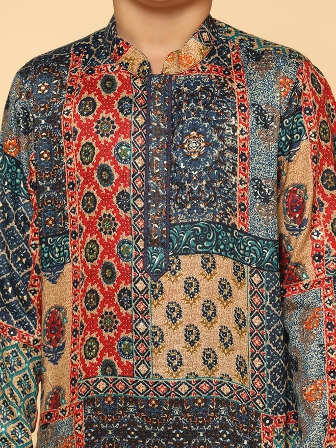 Image of KISAH Kids' Kurta - Printed Cotton Blend - Traditional Indian Ethnic Wear for Kids - Ideal for Weddings and Festivals