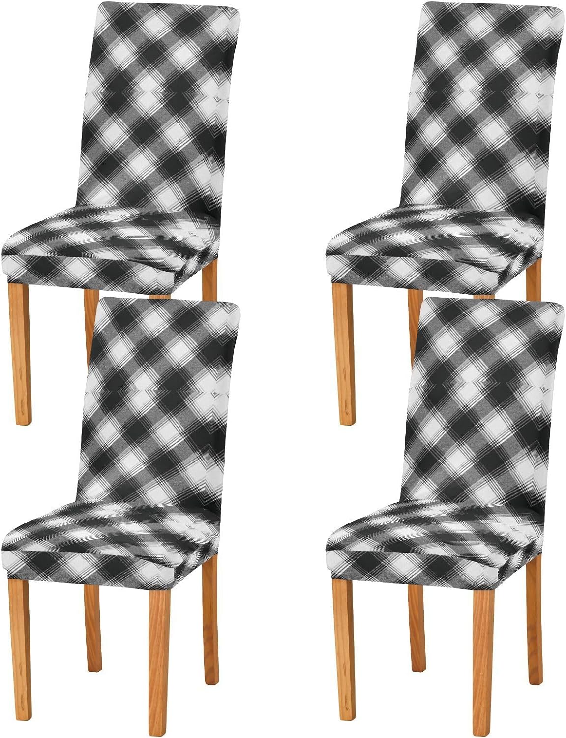 ALAZA Chair Covers for Dining Room, White Black Tartan Plaid Stretch Chair Cover Sets Chair Protector Removable Washable for Ktichen Restaurant Hotel
