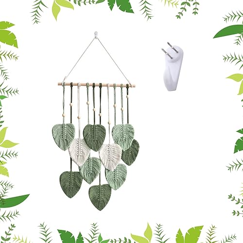 Tapiz de hojas bohemio para colgar en la pared, tapiz para colgar en la pared, hilo tejido de plumas hechas a mano, tapiz bohemio, decoración de