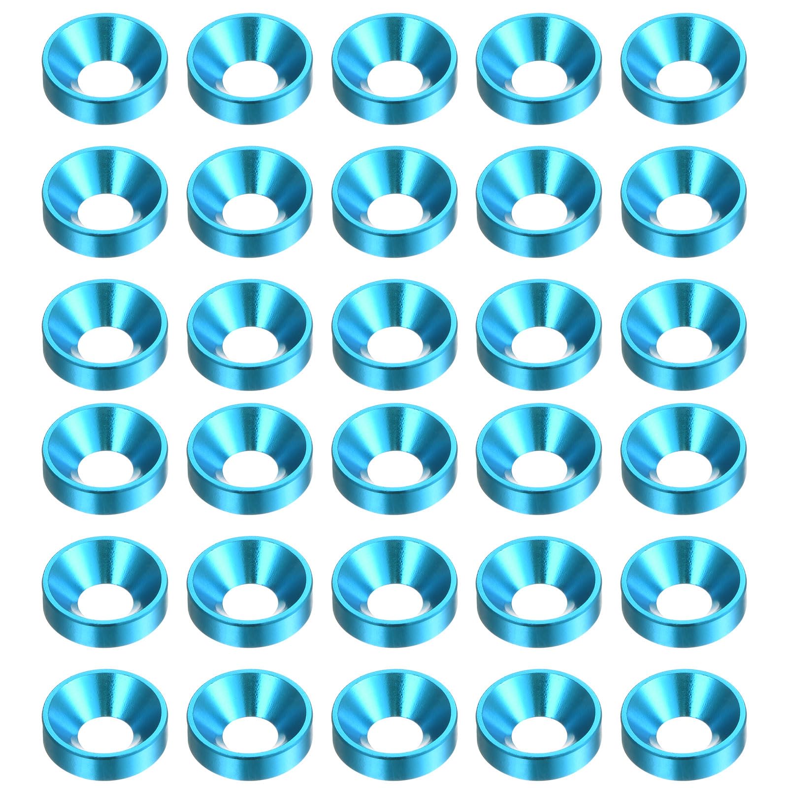 HARFINGTON 30pcs Countersunk Washer M5 Anodized Aluminum Alloy Finishing Washers, Screw Gaskets for Mechanical Accessories Parts, Sky Blue