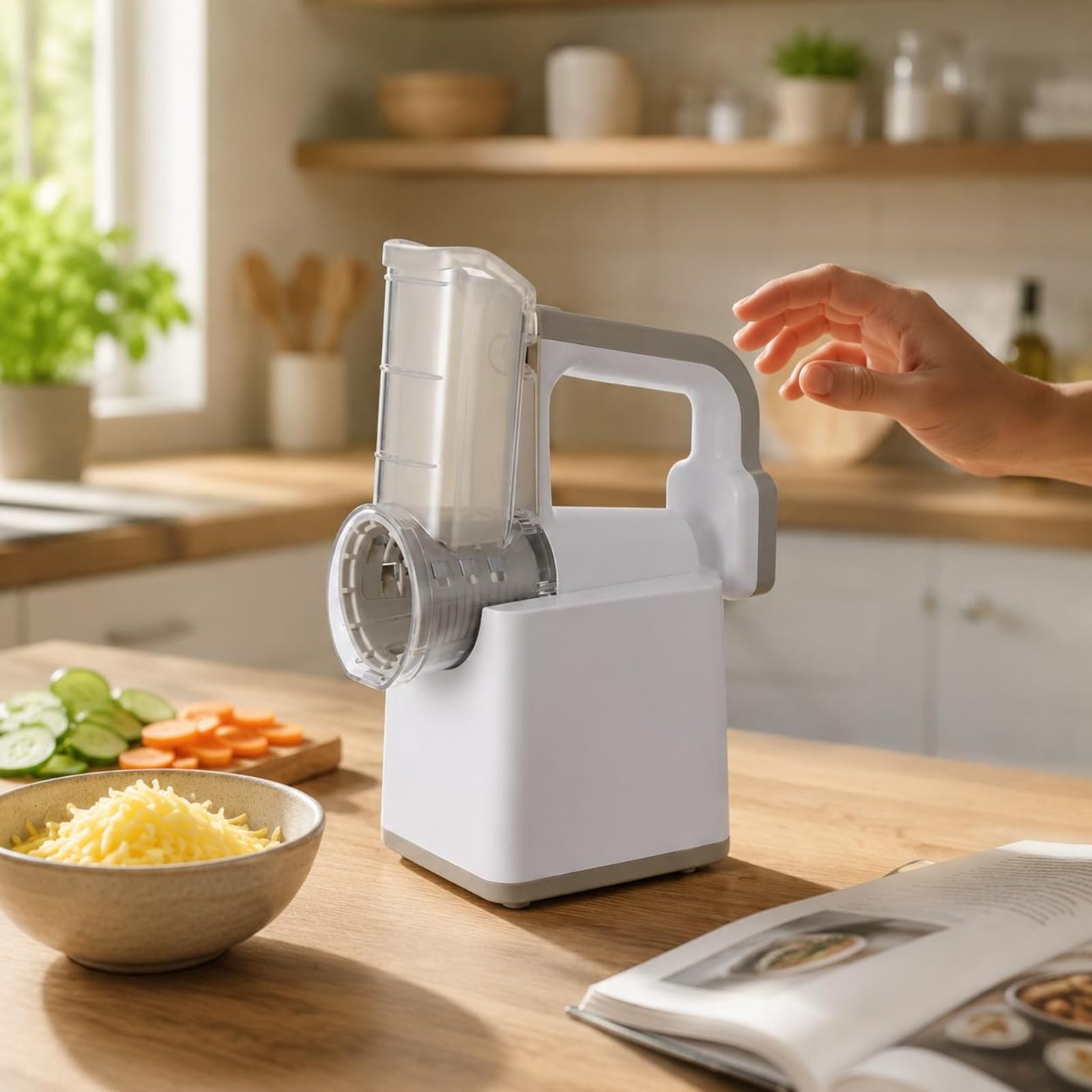 Tagliaverdure a Rullo Elettrico Risparmia Tempo Grattugia Multifunzione Inserti Intercambiabile Tagliaverdure 5 in 1 per Casa, Viola, Viola Sognante