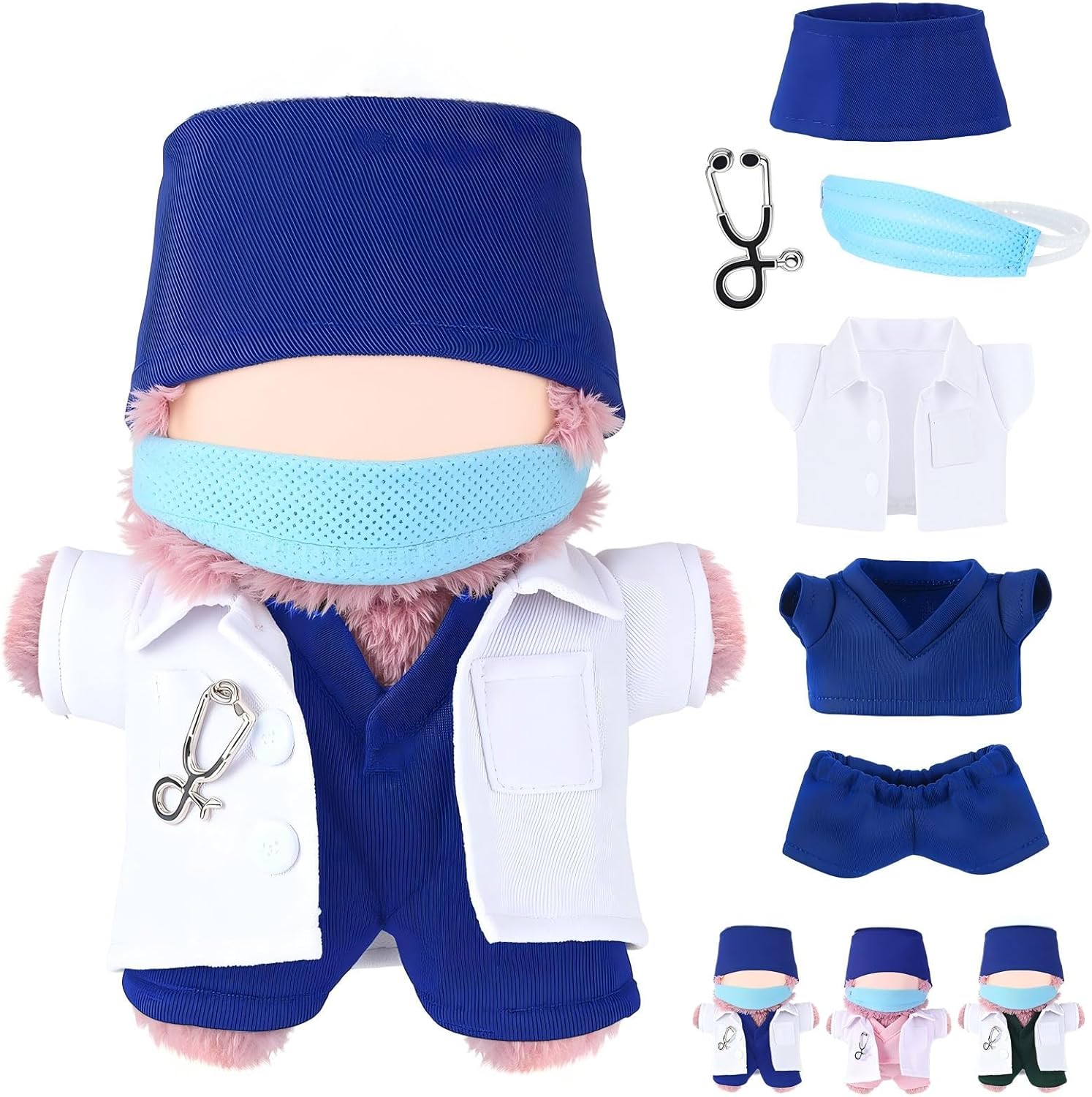 Simgoing 17cm Doll Clothes Doctor Scrubs Outfit with White Coat Face Mask Mini Stethoscope Cute Doctor Medical Costume with Accessories Gift for DIY Dress-up Lovers & Collectors(Blue)