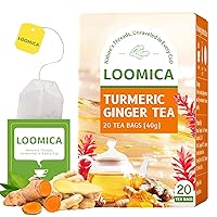 Vista 1 de LOOMICA Bolsas de té de cúrcuma y jengibre, sin cafeína, mezcla de hierbas 100% natural, cálida y picante con cúrcuma picante y jengibre para mayor