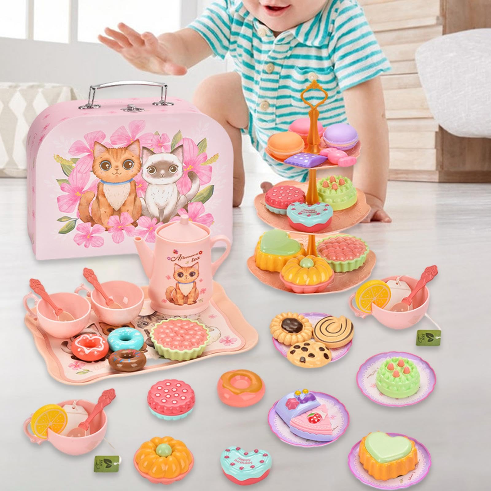 Juego de rol, Juego de Té de, Juego de Postres de Juguete, Juguete de Princesa para Niñas Y Niños, Estilo E