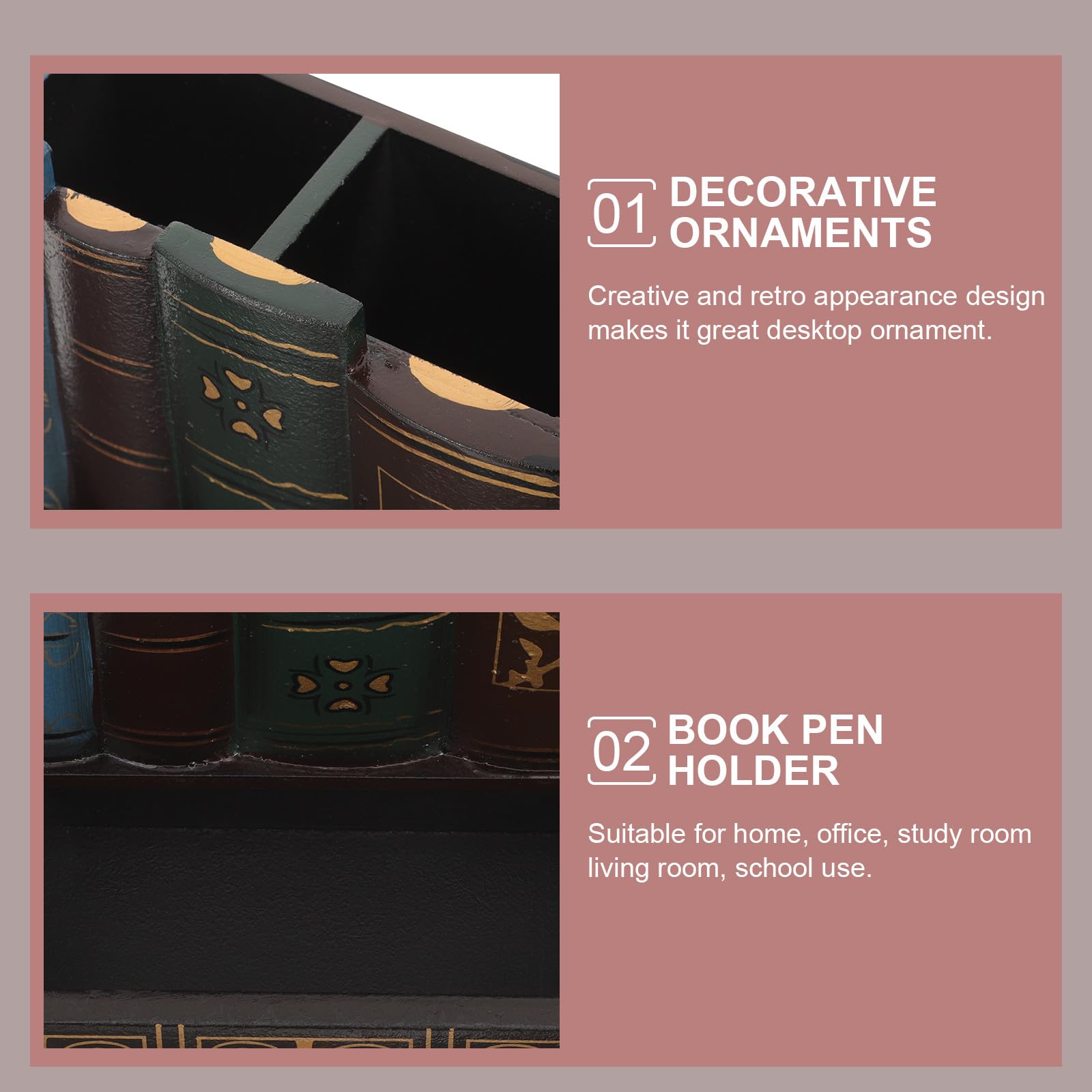 PRETYZOOM Portapenne da Scrivania in Legno Stile Retrò Scomparto a Cassetto, Organizer Porta Cancelleria Multifunzione per Ufficio, Scuola e Casa, Decorazione Creativa a Forma di Libro