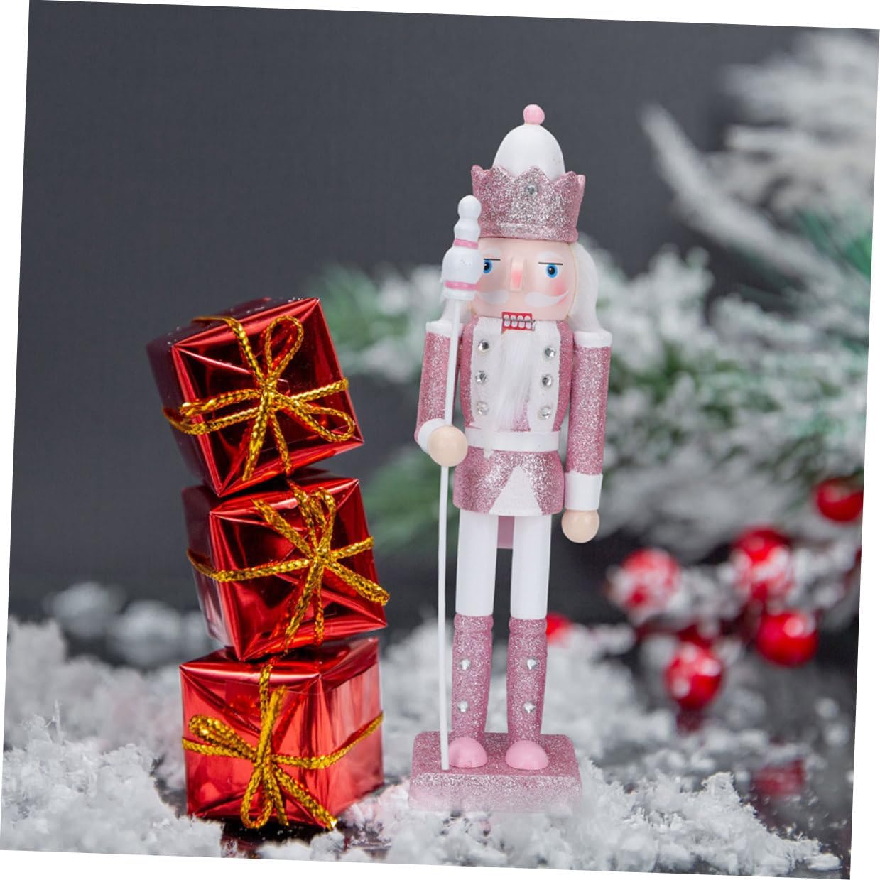 3pcs Wooden Nutcracker Soldier Figurines Glitter Holiday Nutcracker Christmas Decor Collectible Tabletop Ornaments for Festive Party