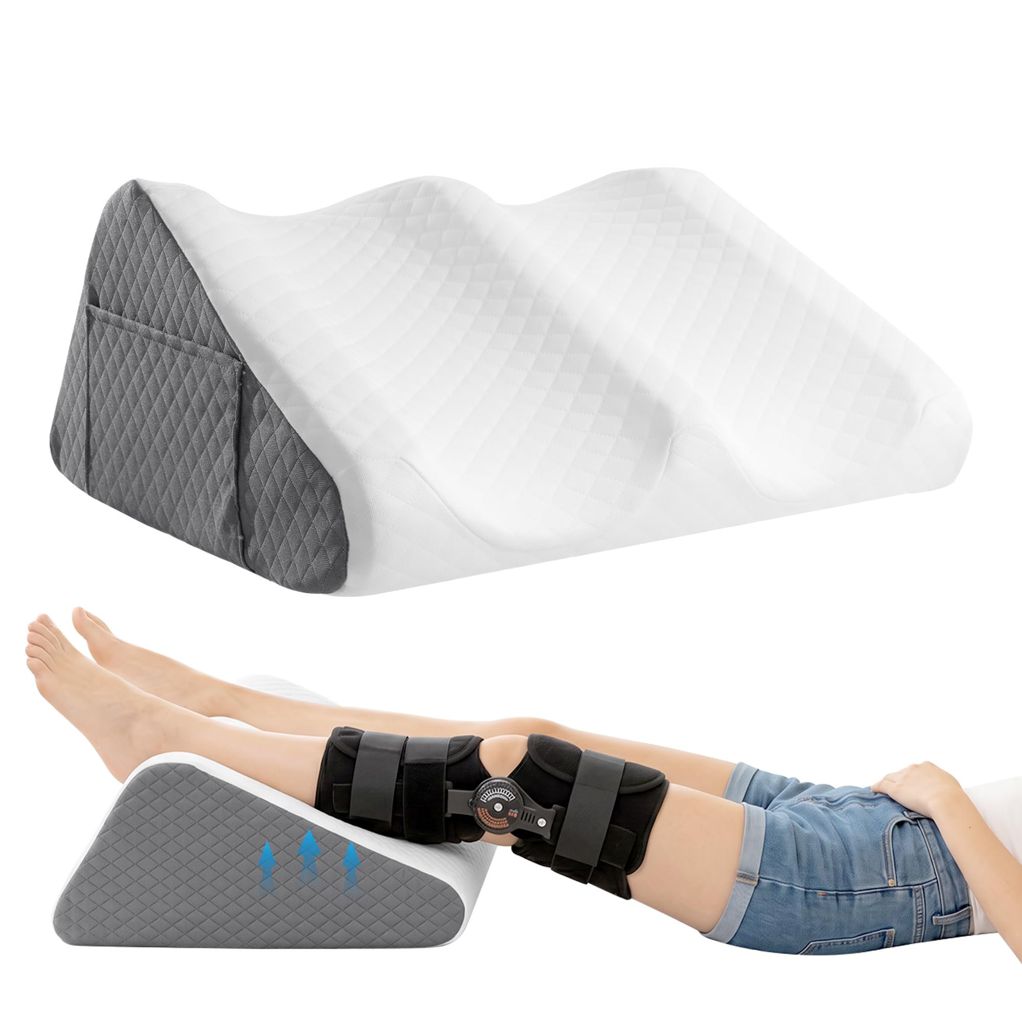 TOPROUD Leg Elevation Wedge Cushion, Memory Foam Leg Support Pillow for Knee, Hip & Ankle, Raised Wedge Design for Comfortable Leg Rest & Pressure Relief, Ideal for Sleeping & Long-Term Relaxation