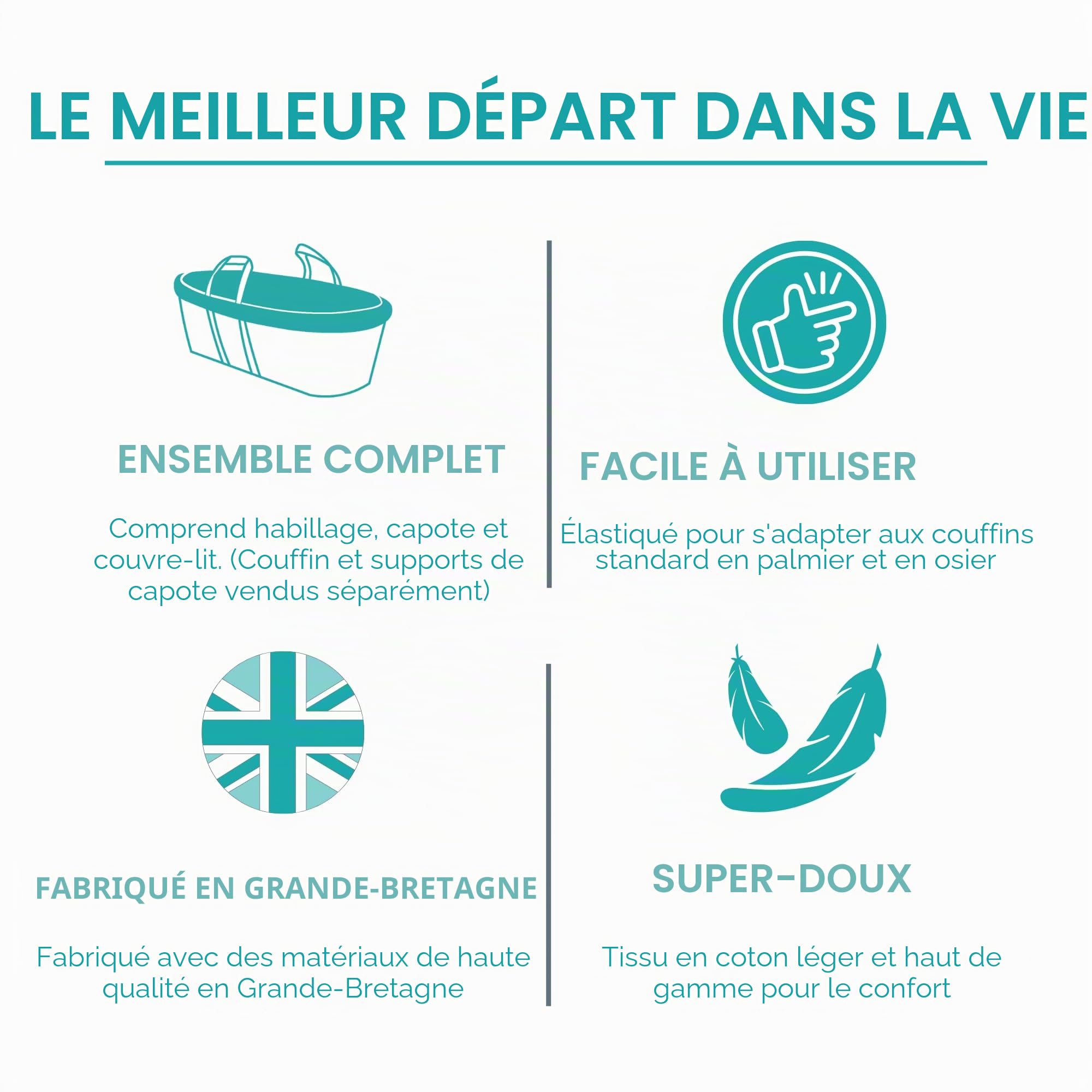 Clair de Lune Parure de lit en Coton pour couffin Crème