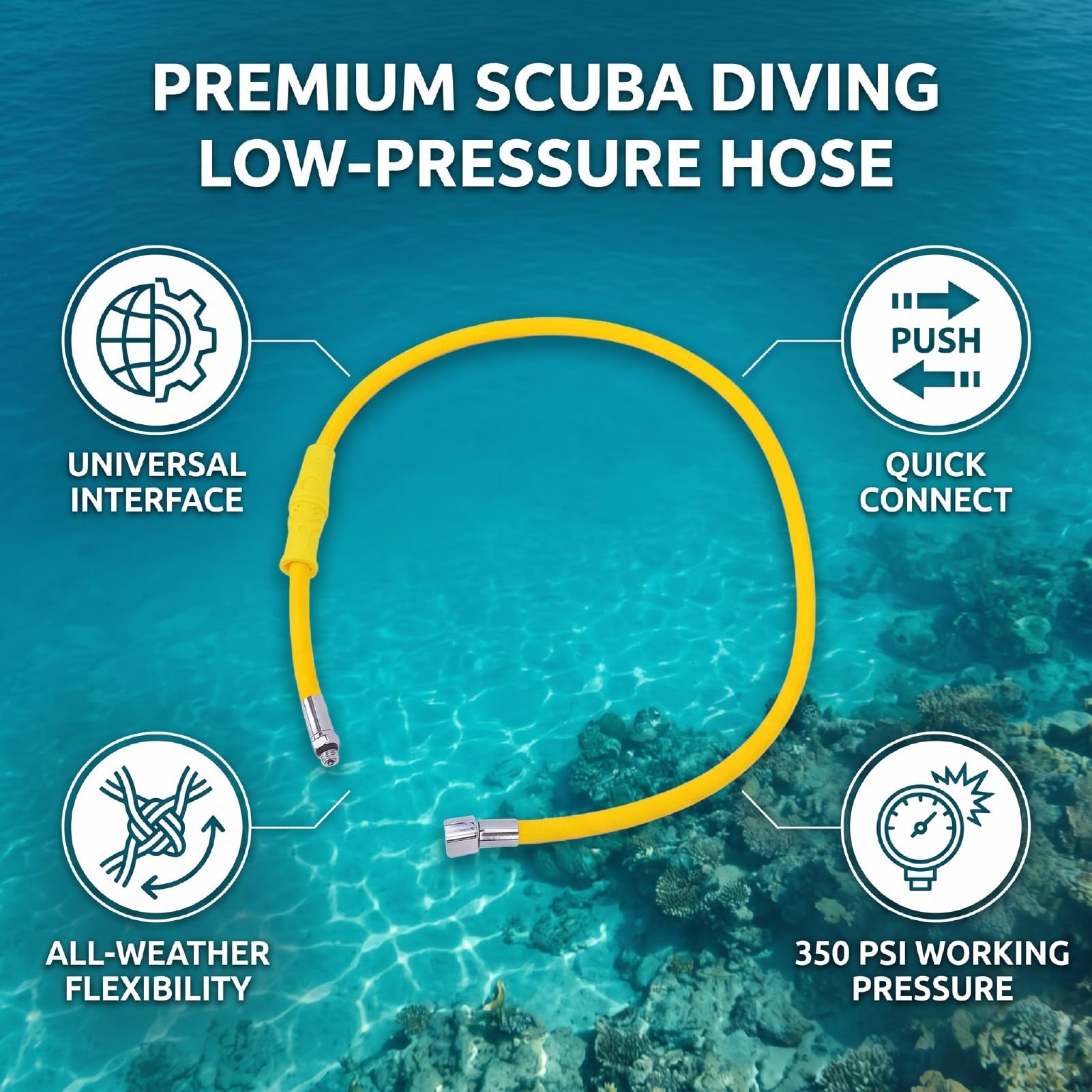 Tubo Flessibile per Immersioni Subacquee a Bassa Pressione 350 Psi | Costruzione in Aramide e Nylon, Resistenti All'acqua di Mare, Connettori Maschio-femmina, Attrezzatura GAV, Accessori per