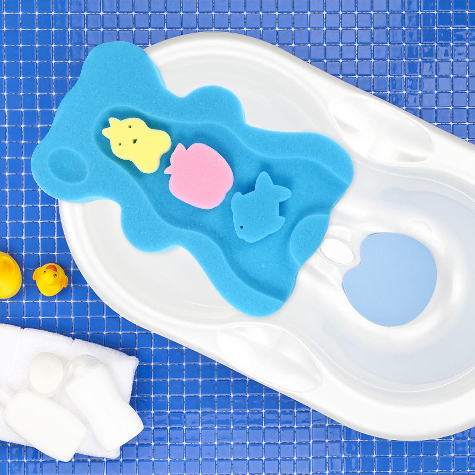 Vaguelly Babybadeschwamm Babybadekissen rutschfeste Badematte Mit Bärenform Gepolsterten Rändern Und Leichter Neigung Für Waschbecken Babybadewanne Und Badewanne 18.90X11.42X1.57In