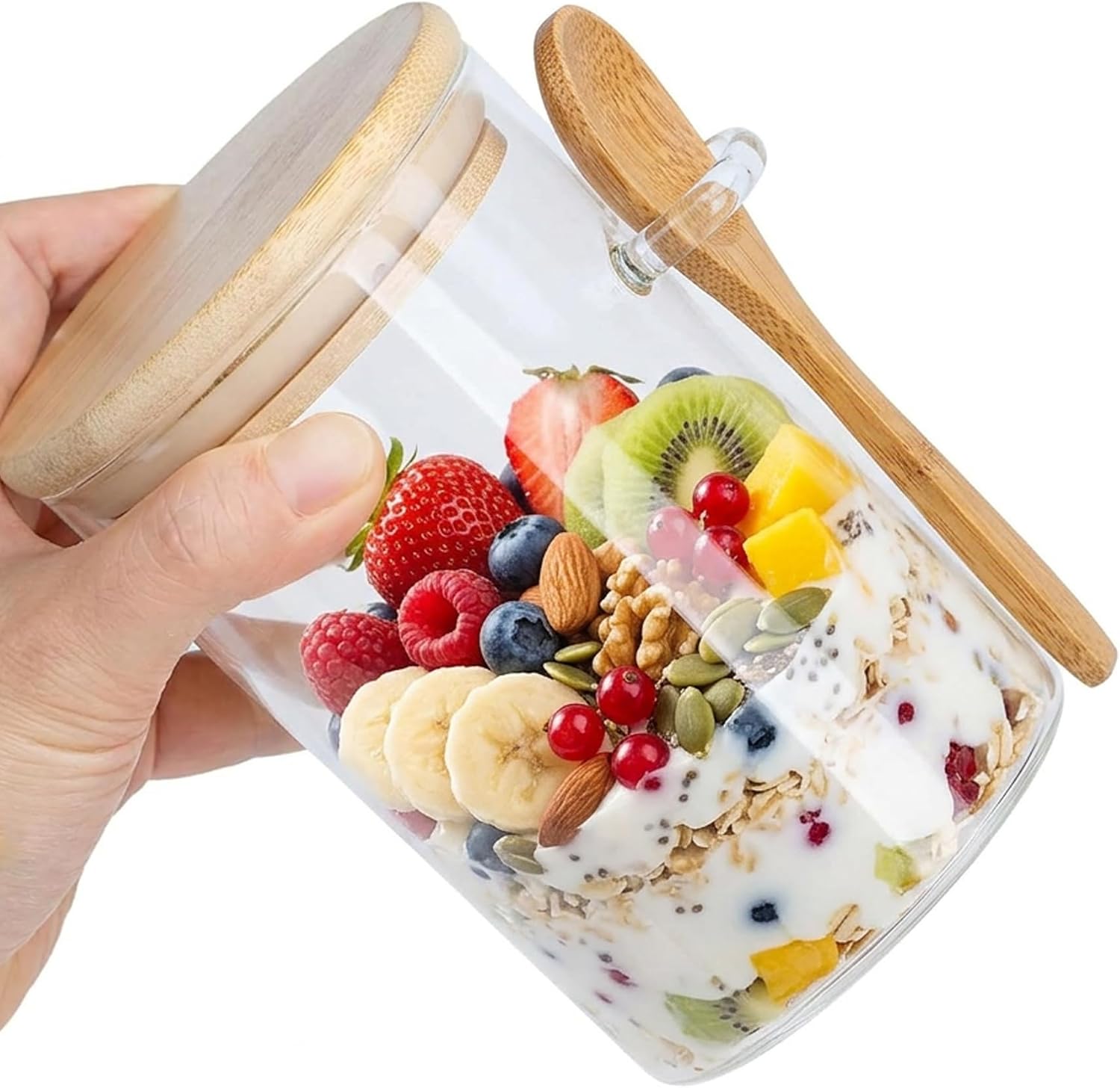 Glass Storage Containers with Lids 17fl.oz,Overnight Oats Containers with Silicone Base,Glass Jars,Glass Coffee Nuts Canister For Pantry Noodles Flour Cereal Sugar Tea Beans