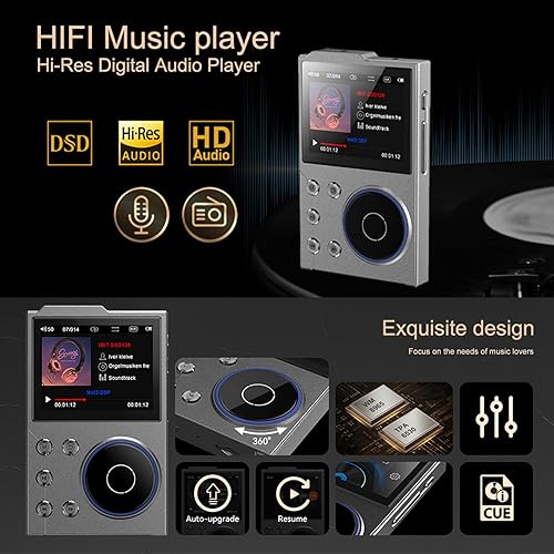 Miniatura 6 de Luqeeg Reproductor de música digital, BT 5.3 sin pérdidas DSD FLAC HD HiFi Reproductor de MP3 portátil, dispositivos de música portátiles, opción