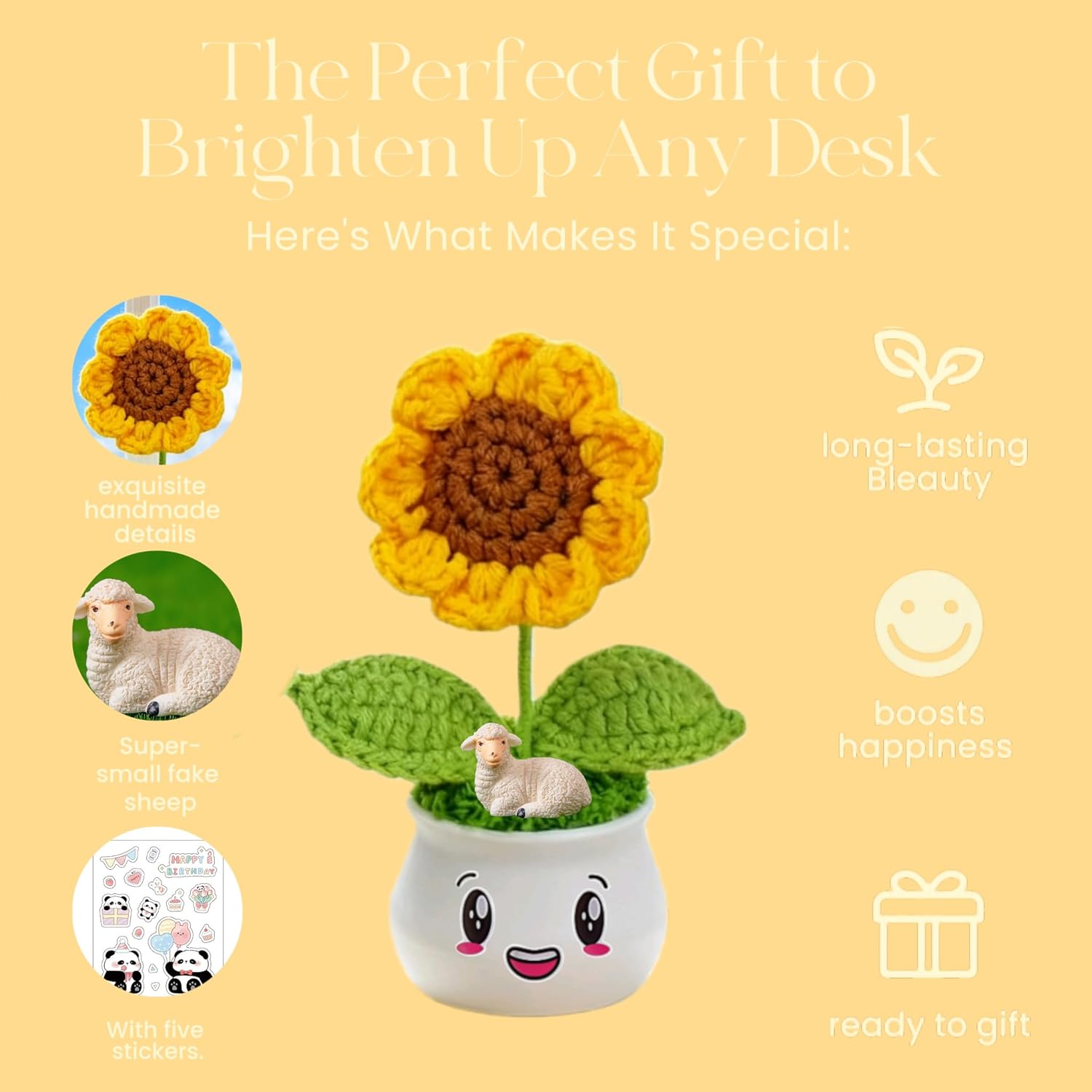Cute Crochet Flowers – Heartfelt Gift Box for Women, Teacher, Coworker | Festive Gift for Christmas Birthday Valentines | Desk Home Office Decor