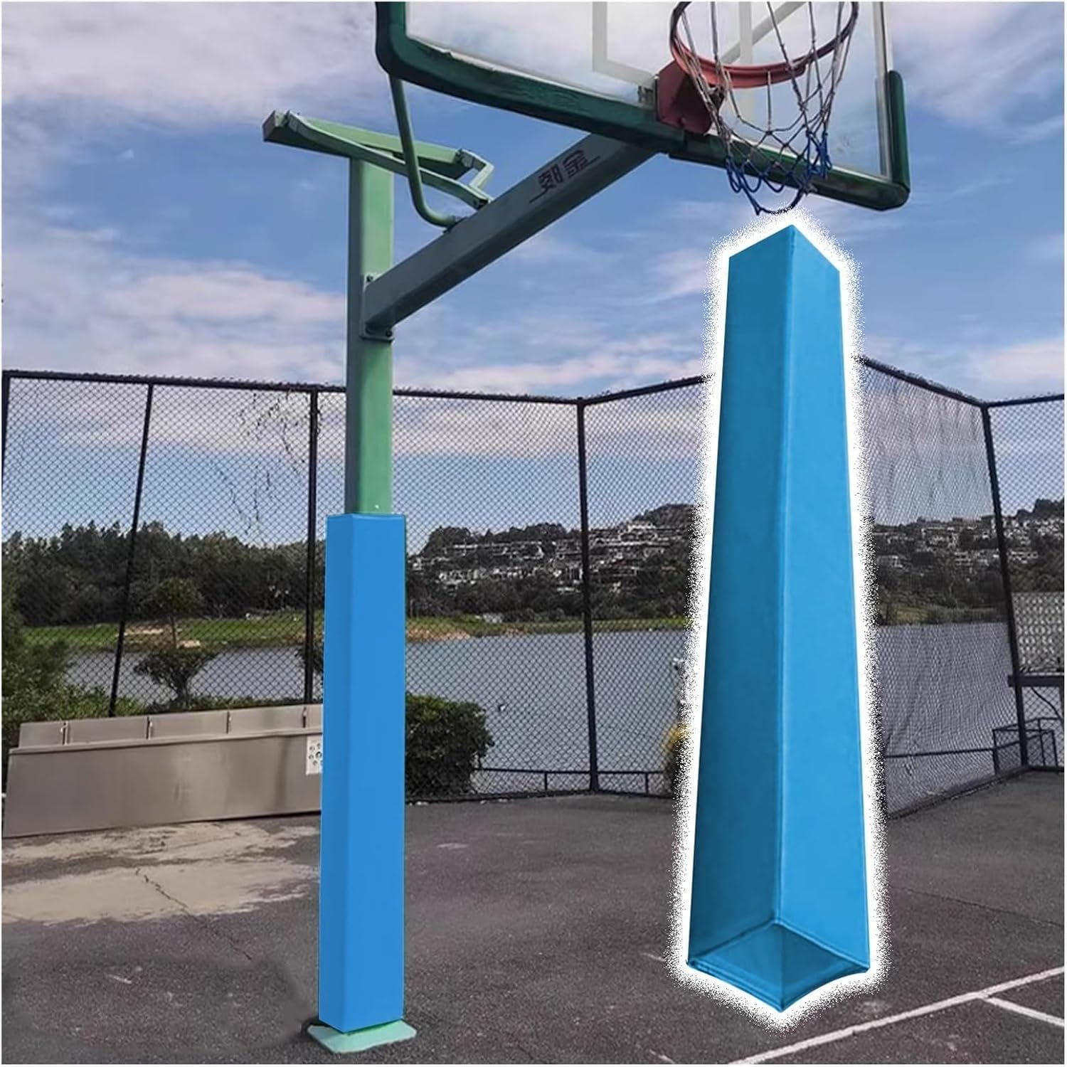 Heavy Duty Basketball Hoop Column Padding, 6ft Self-Adhesive Post Cover for Square Poles, Blue Garage Padding Wrap, Protects Basement Posts (ID 5.5"x5.5")