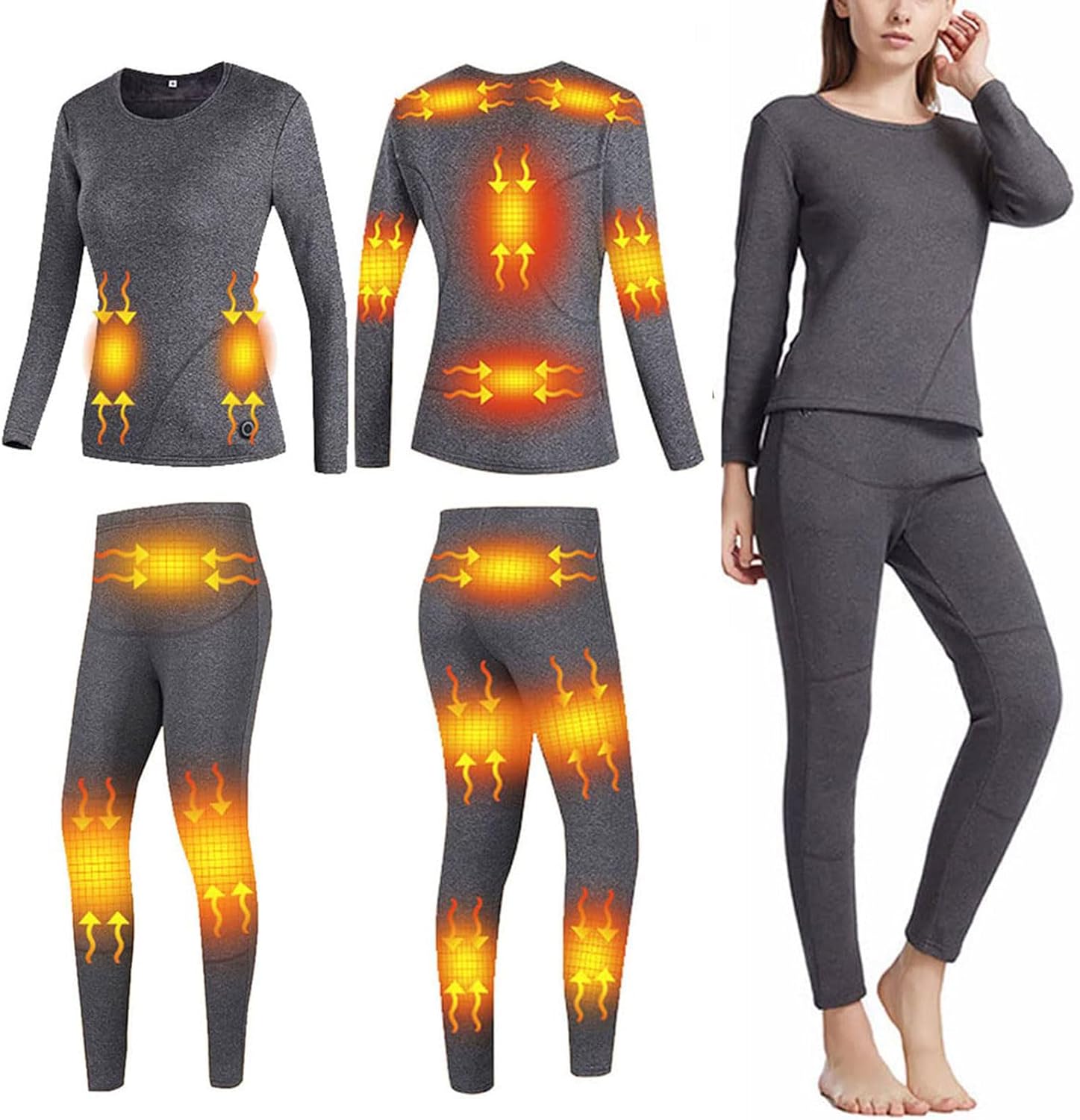 Women Electric Heated Thermal Underwear Set with 16 Heating Zones 3 Level Temperature Winter Cold Weather Hunting Gear