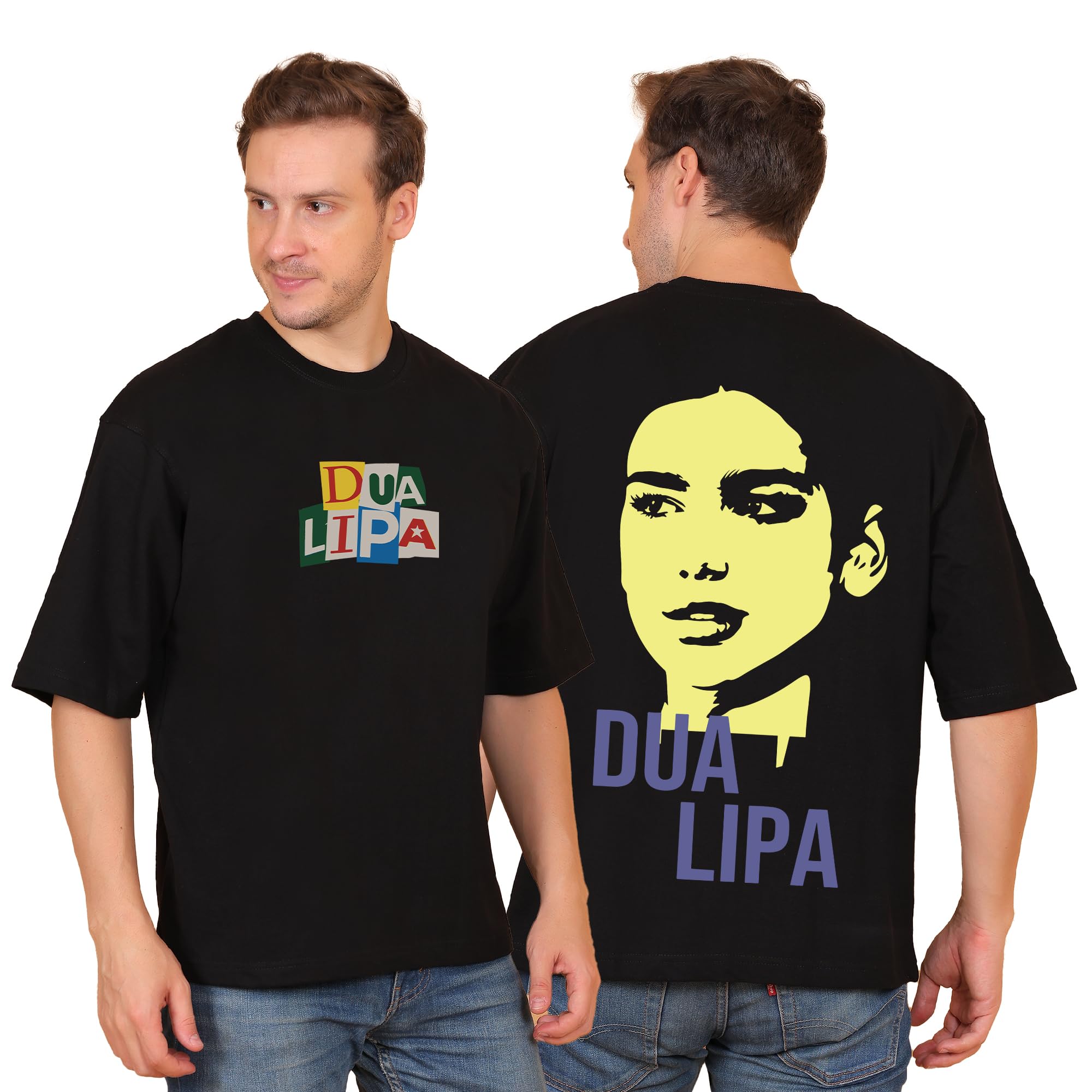 Dua Lipa Oversized Black T-Shirt for Men and Women Singer Drop Shoulder Unisex Pure Cotton Baggy Loose Fit T-Shirts-image-47