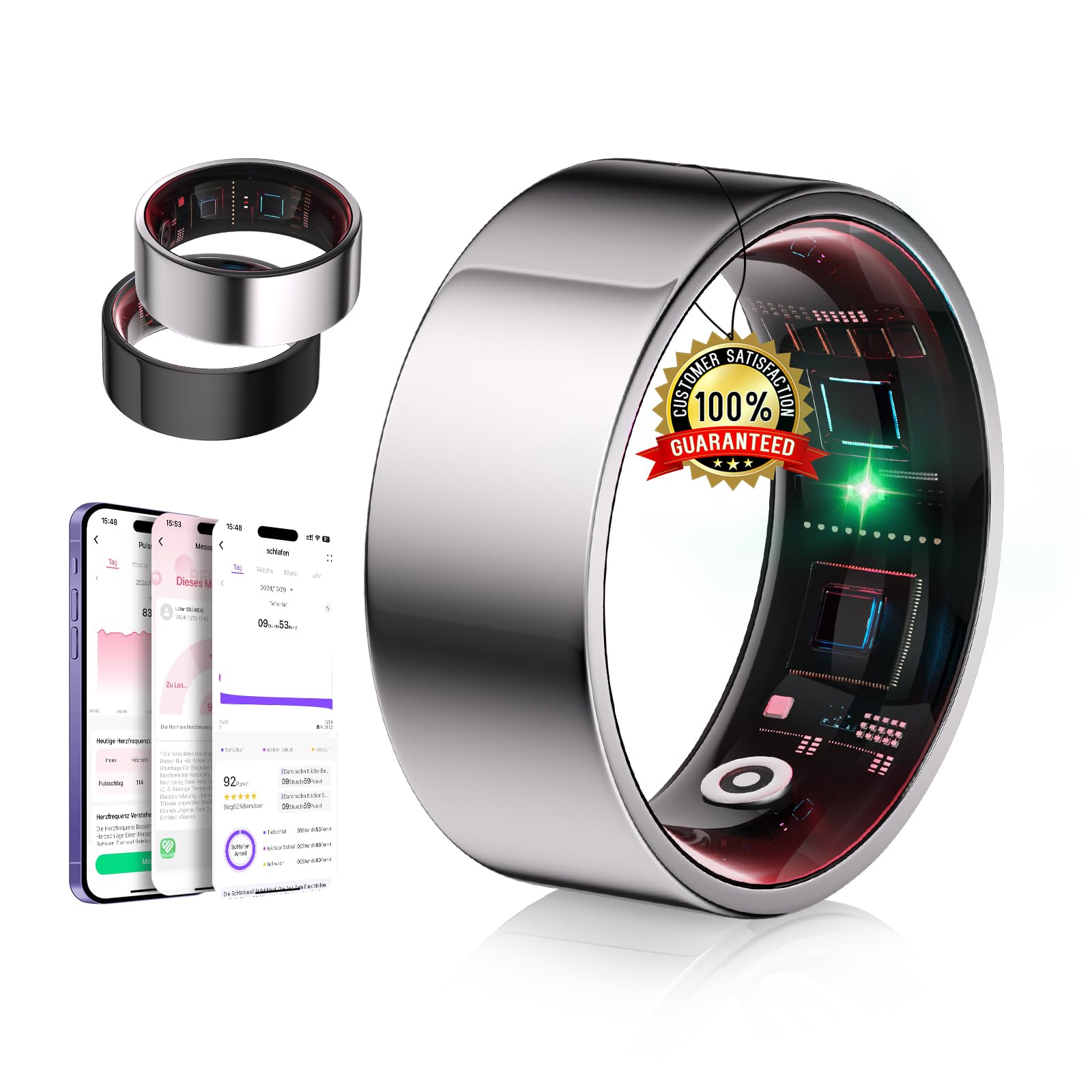 Smart Ring 8.Gen【Branchen Nr.1 – 0 Messfehler】【JZ5.0-Chip】 Sportspezifisch Smartring für Damen Herren Schlafen, SpO2, 200 Modi für Android IOS（Silber, 8）