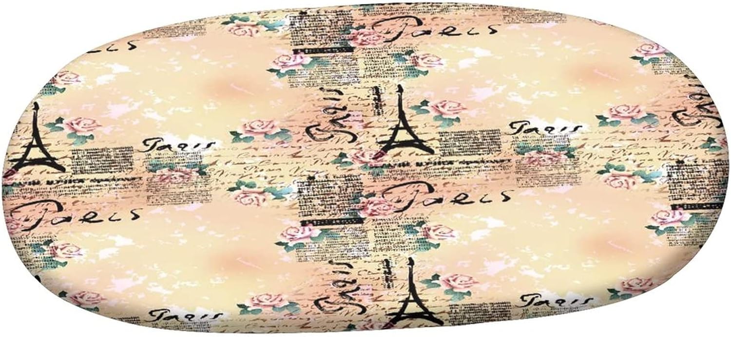 XISUNYA Oval Fitted Tablecloth, Paris Elasticized Polyester Table Cover,Bordered Grunge Vntage Frame Paris in Scrapbook Print Fitted Table Cloth, Fits Oval Tables up to 36" x 48", for Spring Summer