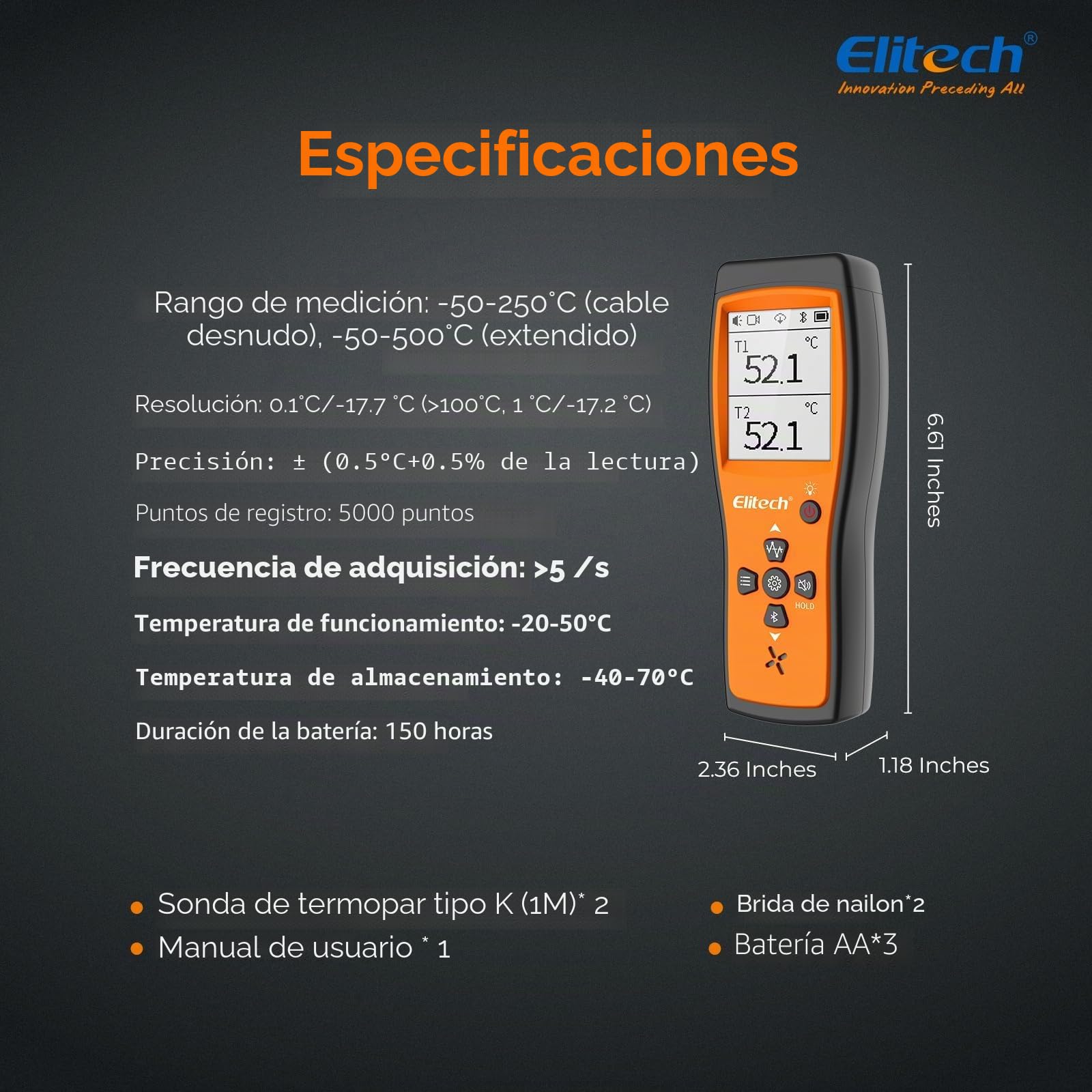 ICT-220 Termómetro De Termopar Doble,Sensor De Temperatura De Tipo K De Alta Precisión Con Aplicación, Para Refrigeración, Mantenimiento De Automóviles Y La Industria De Bombas De Calor