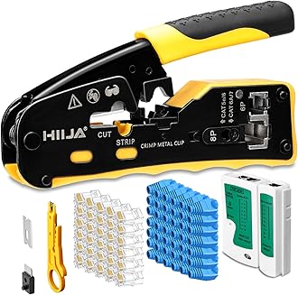 RJ45 Crimp Tool Kit Pass Through Ethernet Crimping Tool All-in-one Ratcheting Modular Data Cable Crimper Kit