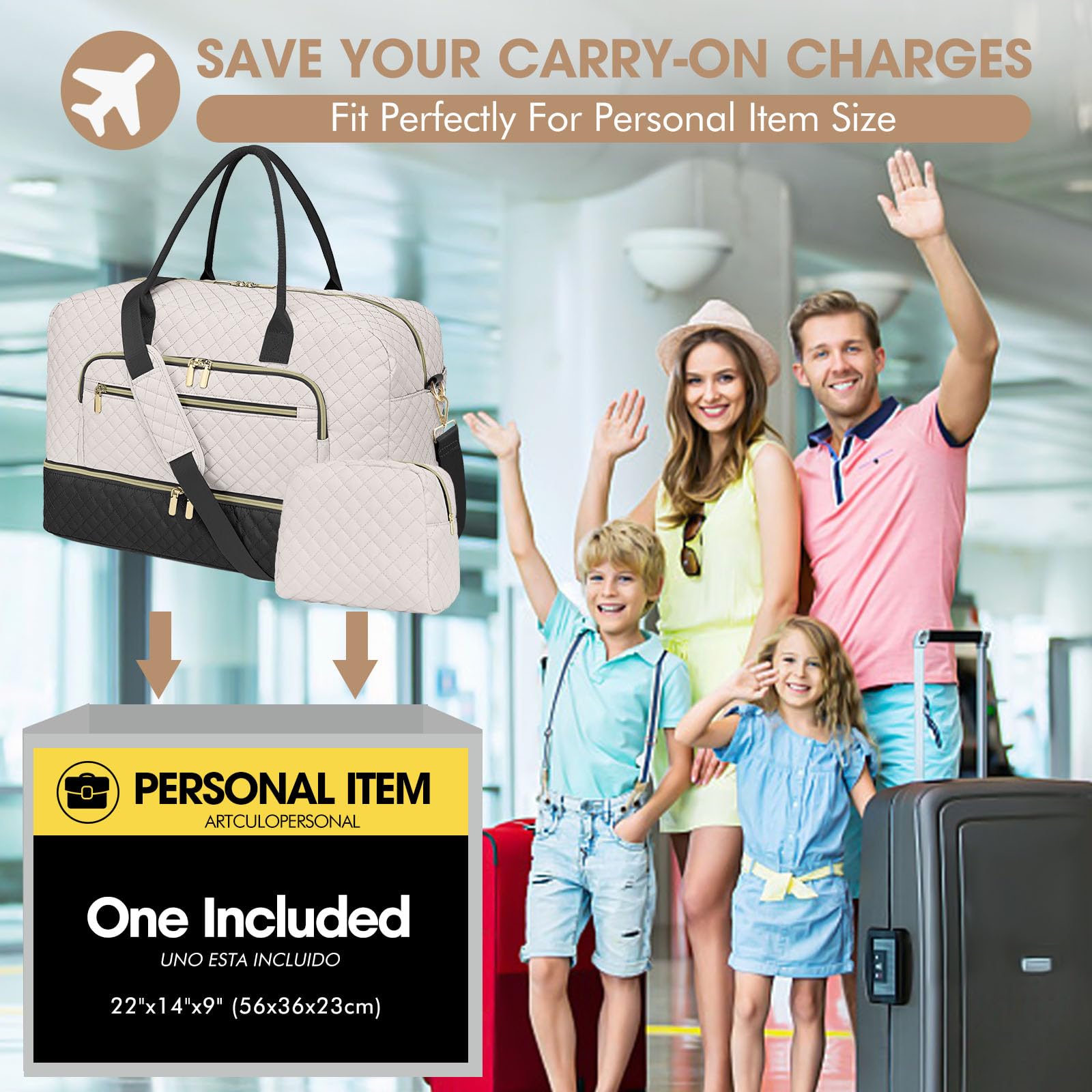 Travel Duffle Bag Weekender for Women - Carry-On Overnight Personal Item Bags with Shoe Compartment & Wet Pocket Large Weekend Tote with Toiletry Bag Hospital Bags for Labor and Delivery view 7