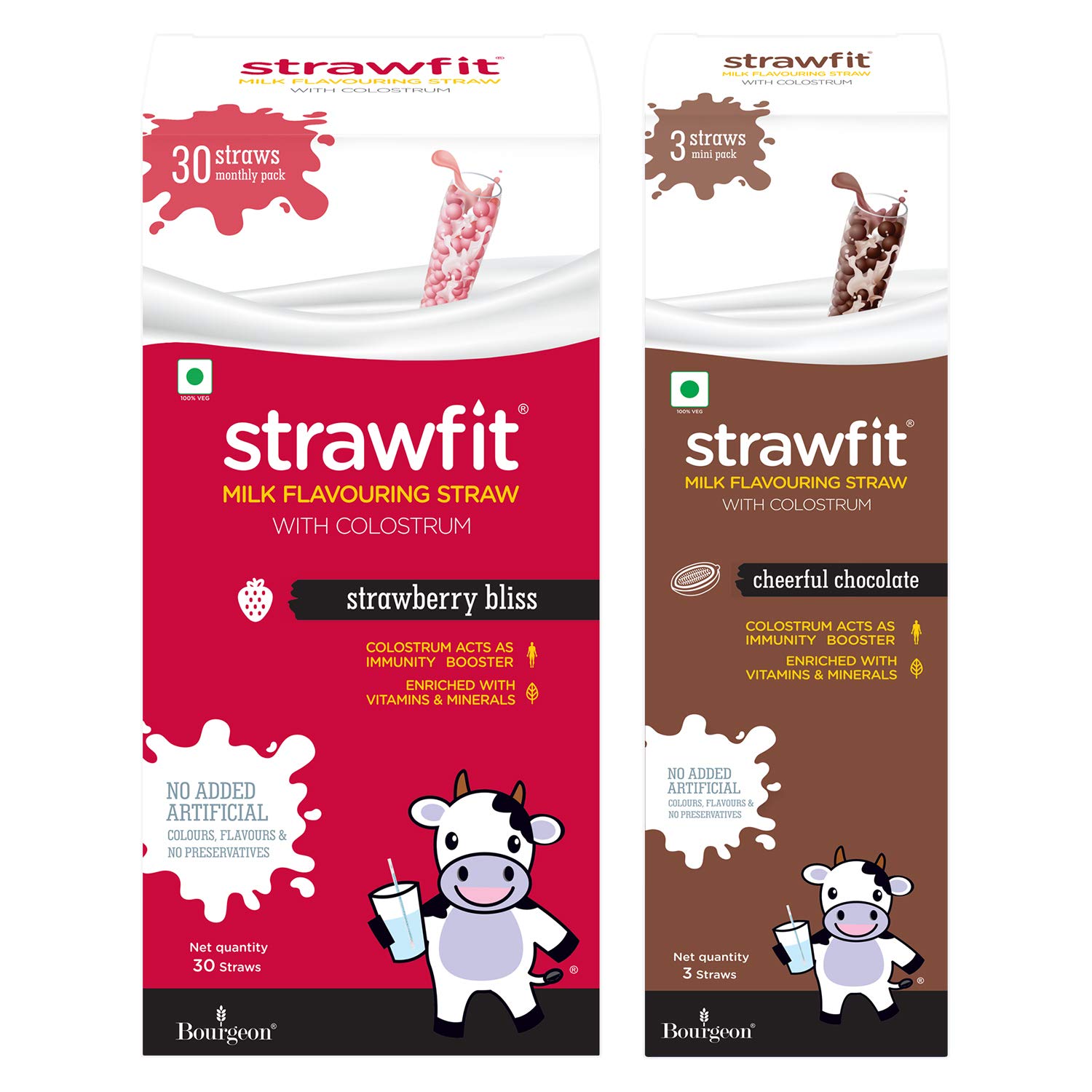 Strawfit Vanilla, Milk Flavoring Straw With Colostrum For Kids' Immunity, Health And Nutrition - 33 Straws (Strawberry Bliss, Cheerful Chocolate, Pack 2 (33 Straws))-picture-42
