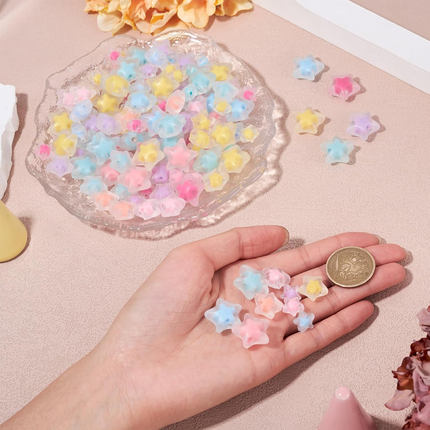 KISSITTY 150 Pcs Transparent Acrylic Star Beads Cute Frosted Star Bead in Bead Shiny Celestial Aesthetic Charms Plastic Loose Beads for Jewelry Making Bracelet Necklace DIY Earring Craft Supplies - Image 6