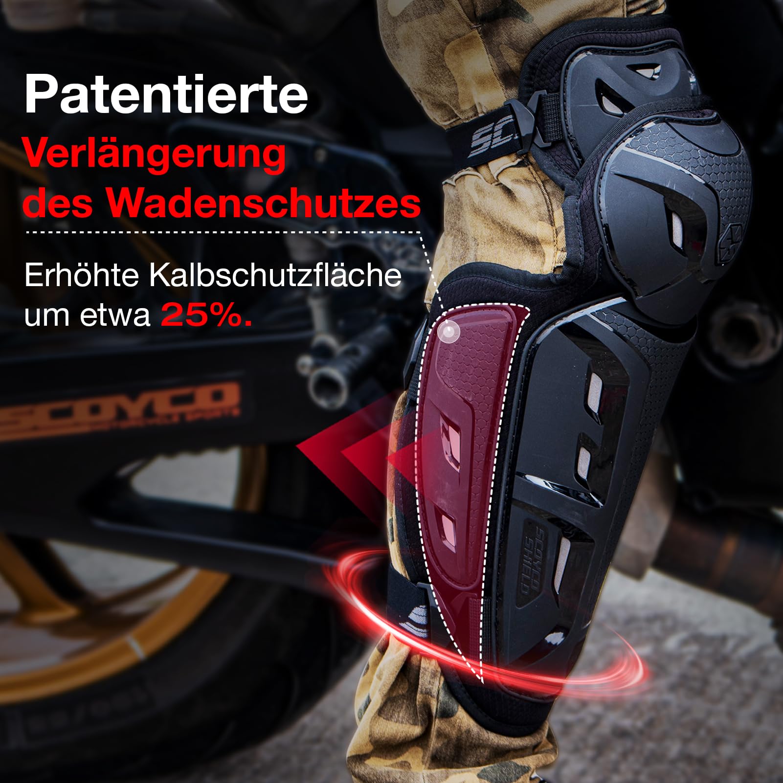 Scoyco Knieprotektoren Motorrad, CE-Schutzstufe 1 Knie und Ellenbogenschützer Erwachsene für Motocross E-Bike Skateboarden TPU Schale Protektoren