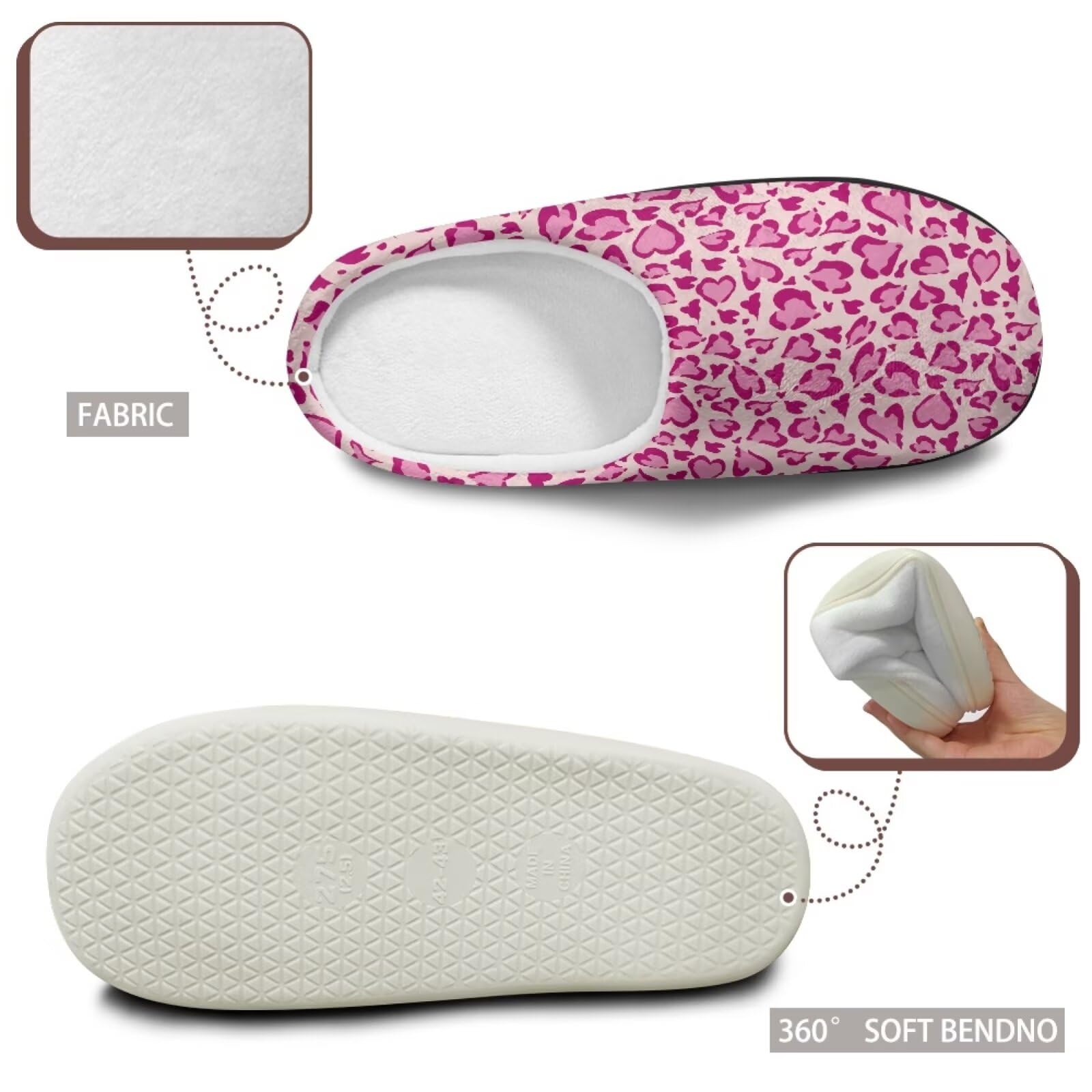 Jeiento Pantuflas de algodón con estampado animal para mujer, informales, suaves, ligeras, Estampado de leopardo rosa, 7.5/8.5 UK Wide