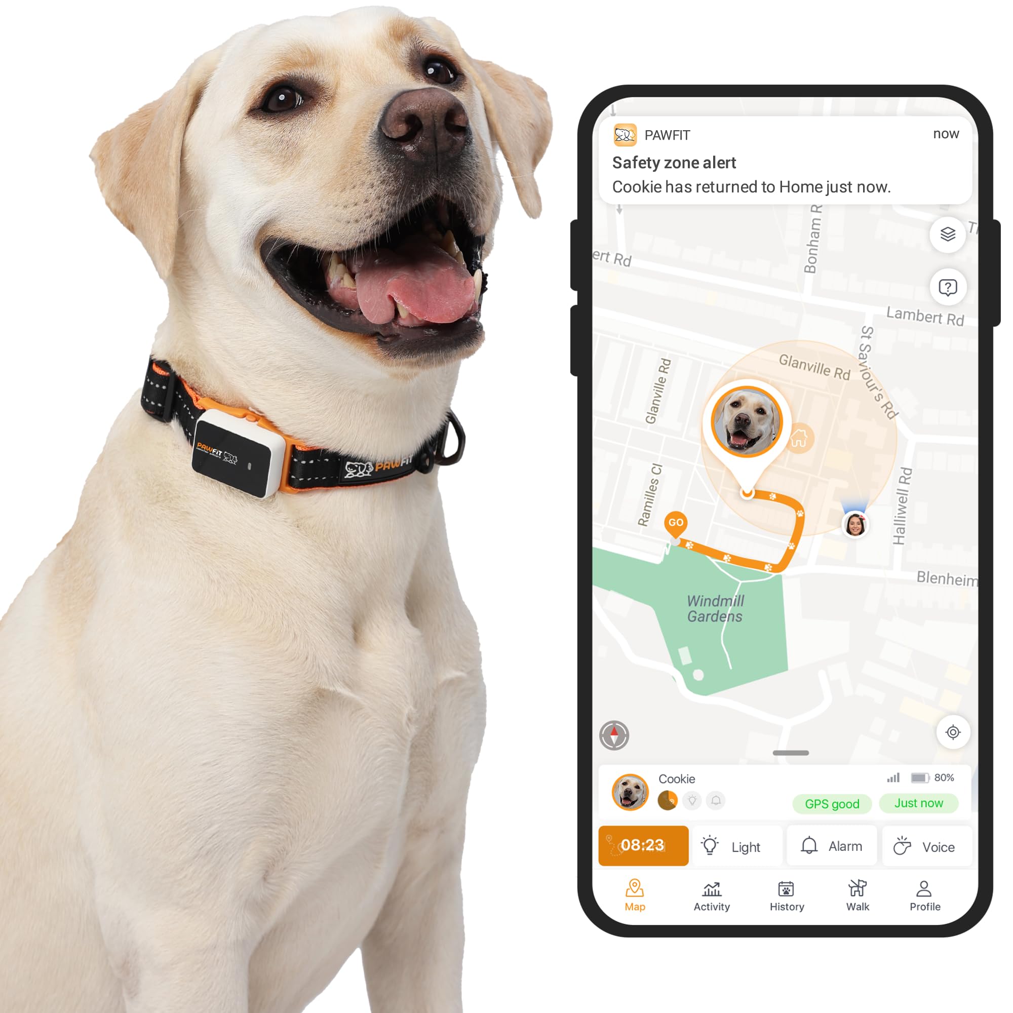 Pawfit 3 GPS Pet Tracker GPS Dog Tracker 4G Live Tracking, Smart Alerts, Fully Waterproof Activity Monitor for Pets, Unlimited Range, Remote Voice Recall, Fits All Collars, 30 Day Free Subscription