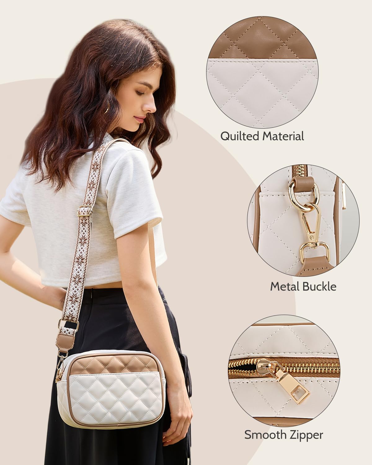 Prite Quilted Crossbody Purse for Women, Vegan Leather Bag with Shoulder Strap, Small Purse with Card Slots - Image 7