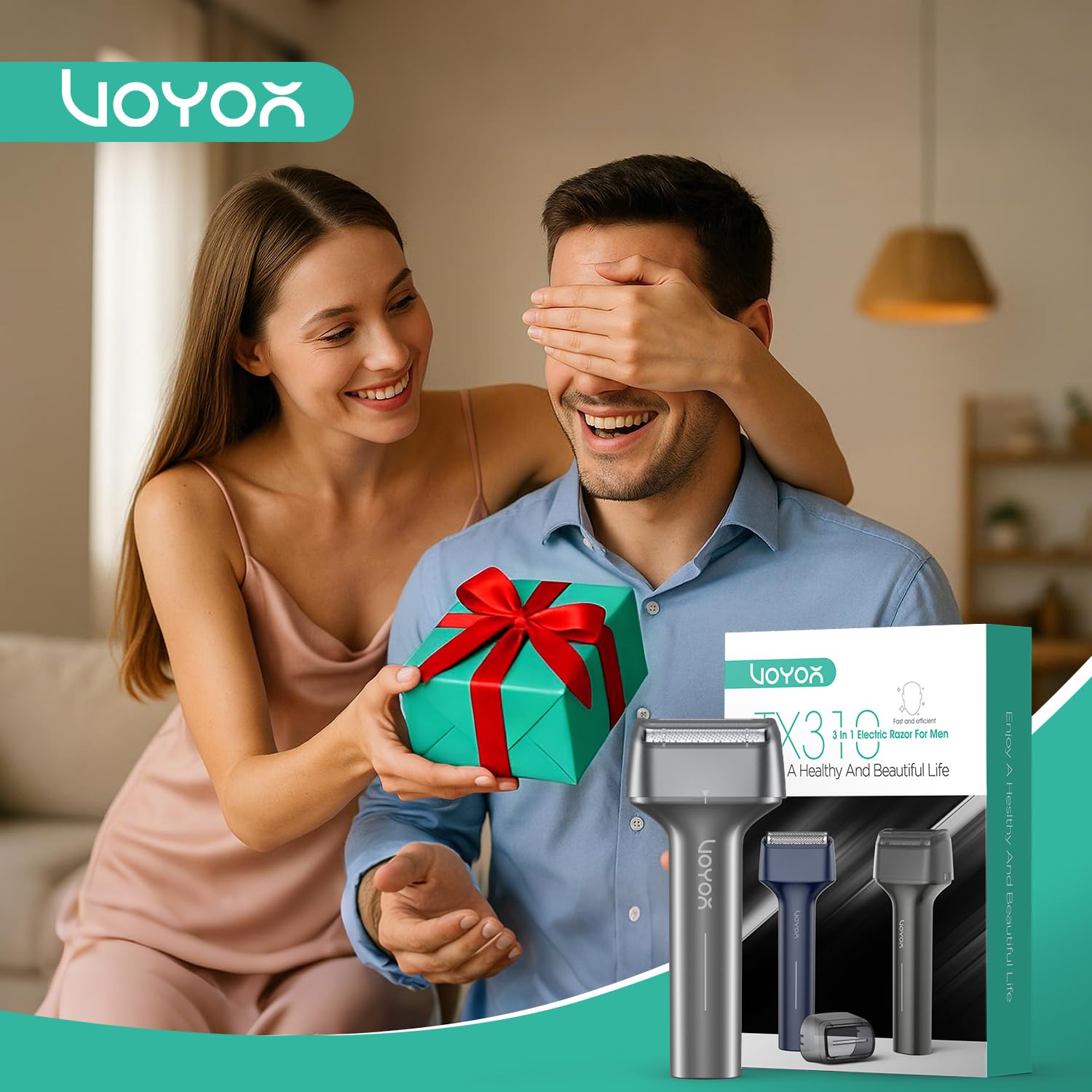 VOYOR Rasoir Electriques Hommes, Sec & Humide Recharge USB TX310 Gris | Étanche IPX6, Verrouillage Voyage, Lames de Précision, Rasage Rapide, Design en T Ergonomique, Prise en Main Confortable