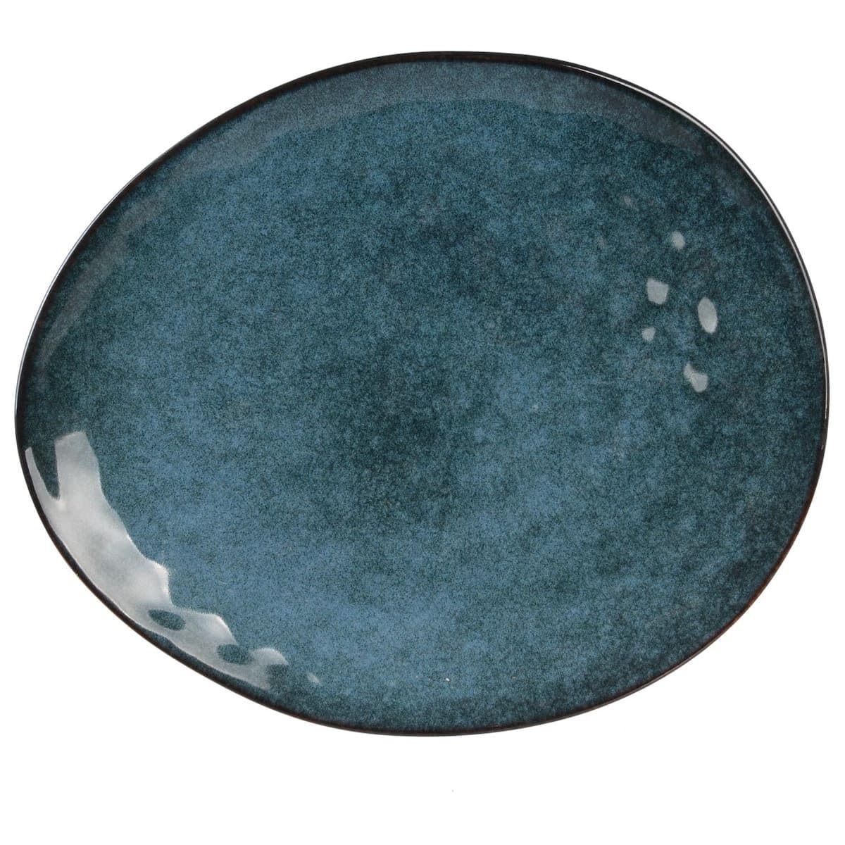 AltoBuy Set de 6 Assiettes Plates Galet en céramique au grés du Temps Bleu (27.5x23cm) - Galet