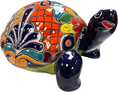 Talavera escultura de tortuga grande de tortuga mexicana para decoración del hogar, arte popular para interiores y exteriores, multicolor,