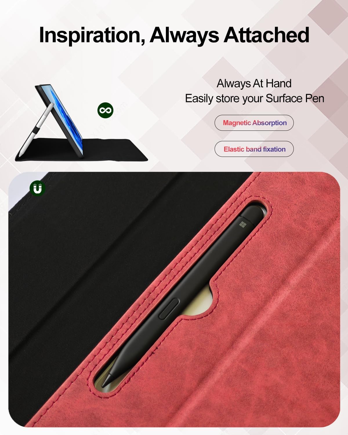 Case for Microsoft Surface Pro 12-Inch 1st Edition (2025), Multiple Angle Viewing Cover, Light Heat Dissipation, with Stylus Holder, Compatible with Type Cover Keyboard (Red) - Image 5