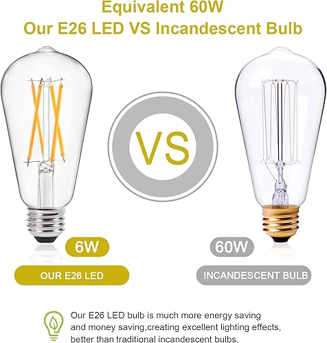Miniatura 5 de Ascher - Bombillas LED de estilo vintage que imitan una bombilla antigua incandescente, equivalente a 60 W, protegen la vista, con un CRI de 95+, no