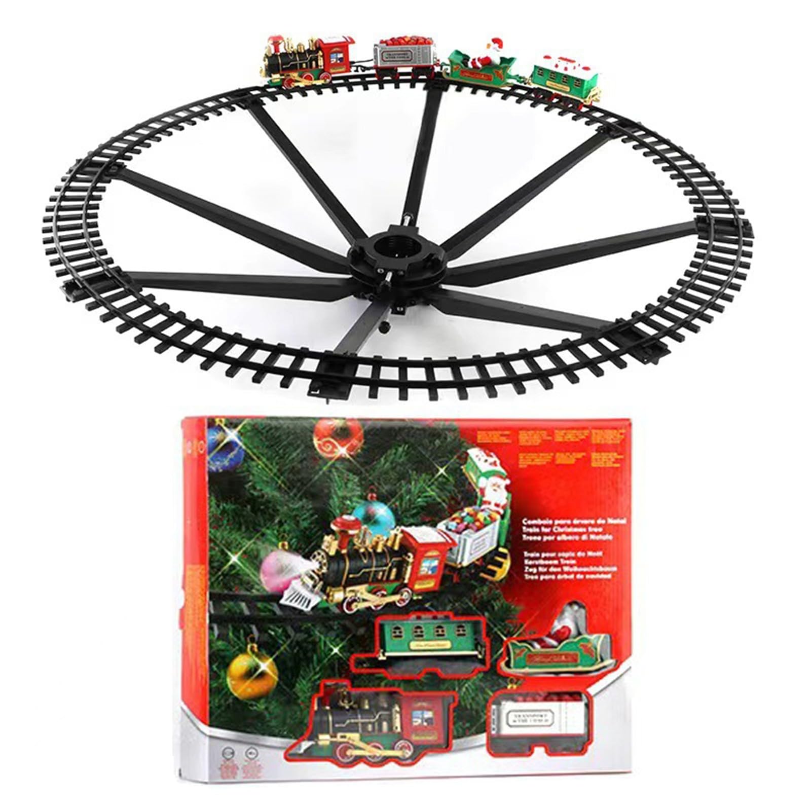 Juguete de tren de Navidad con luz de sonido, juego de decoración para el árbol colgante 3564, tren circular, locomotora luminosa para el estado de Adviento, resistente, idea de regalo para niños