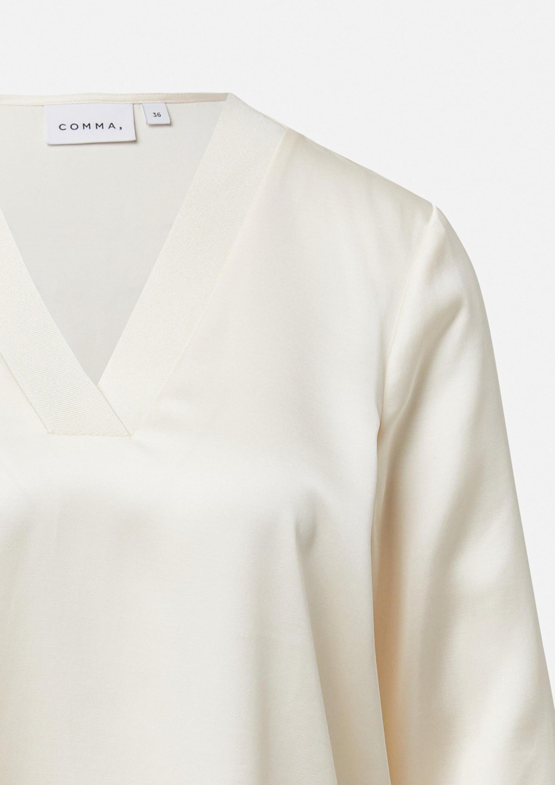 Comma Satinbluse mit V-Ausschnitt und feinen Rippdetails
