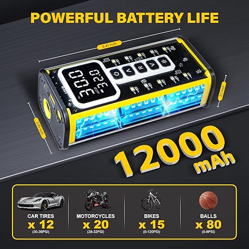 Miniatura 4 de Inflador de neumáticos, compresor de aire portátil, bomba de aire de 150 PSI para neumáticos de automóvil, bomba de neumáticos de inflado rápido de